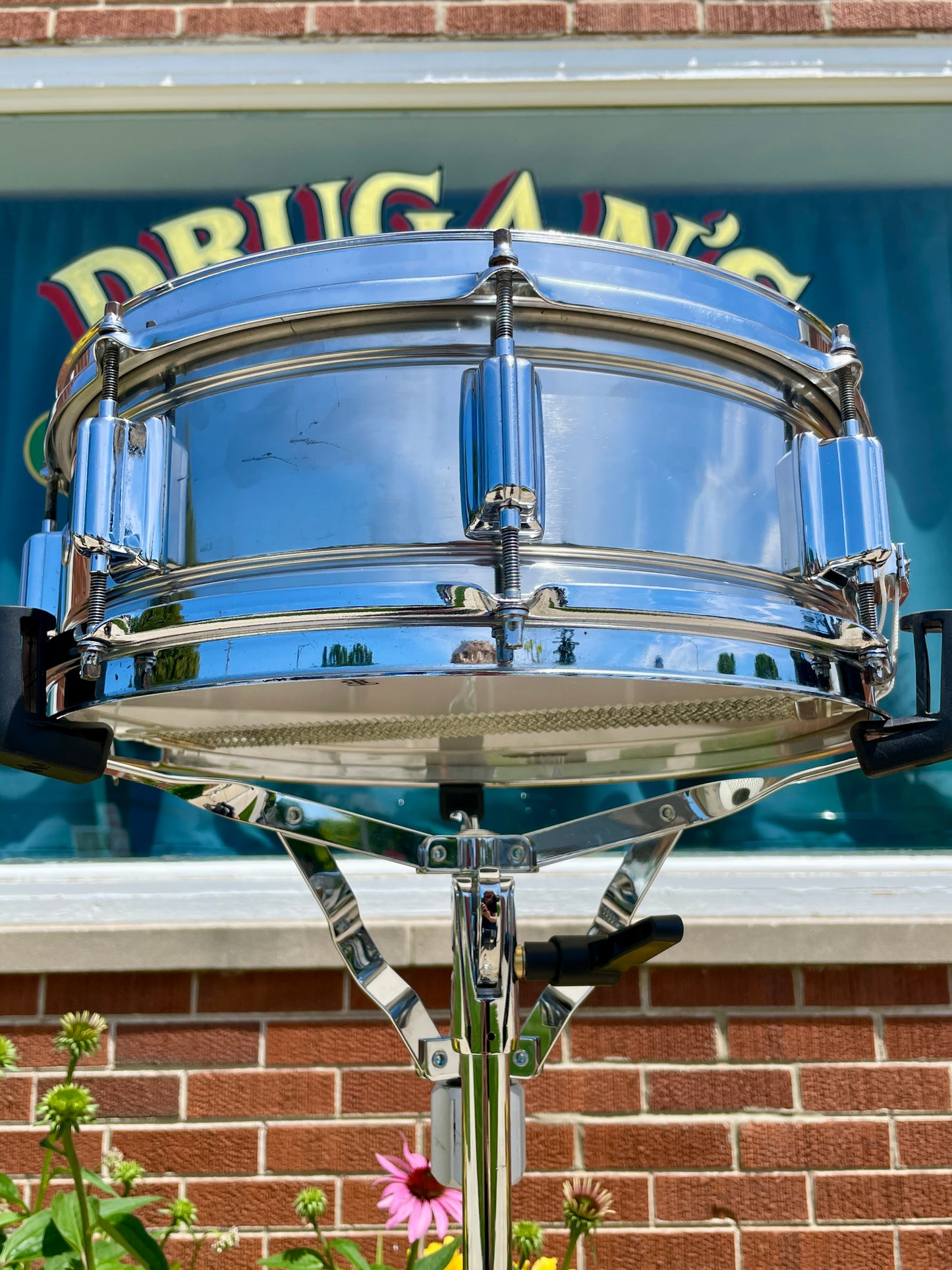 1960s Rogers 5x14 Powertone Snare Drum Chrome Over Brass Dayton COB