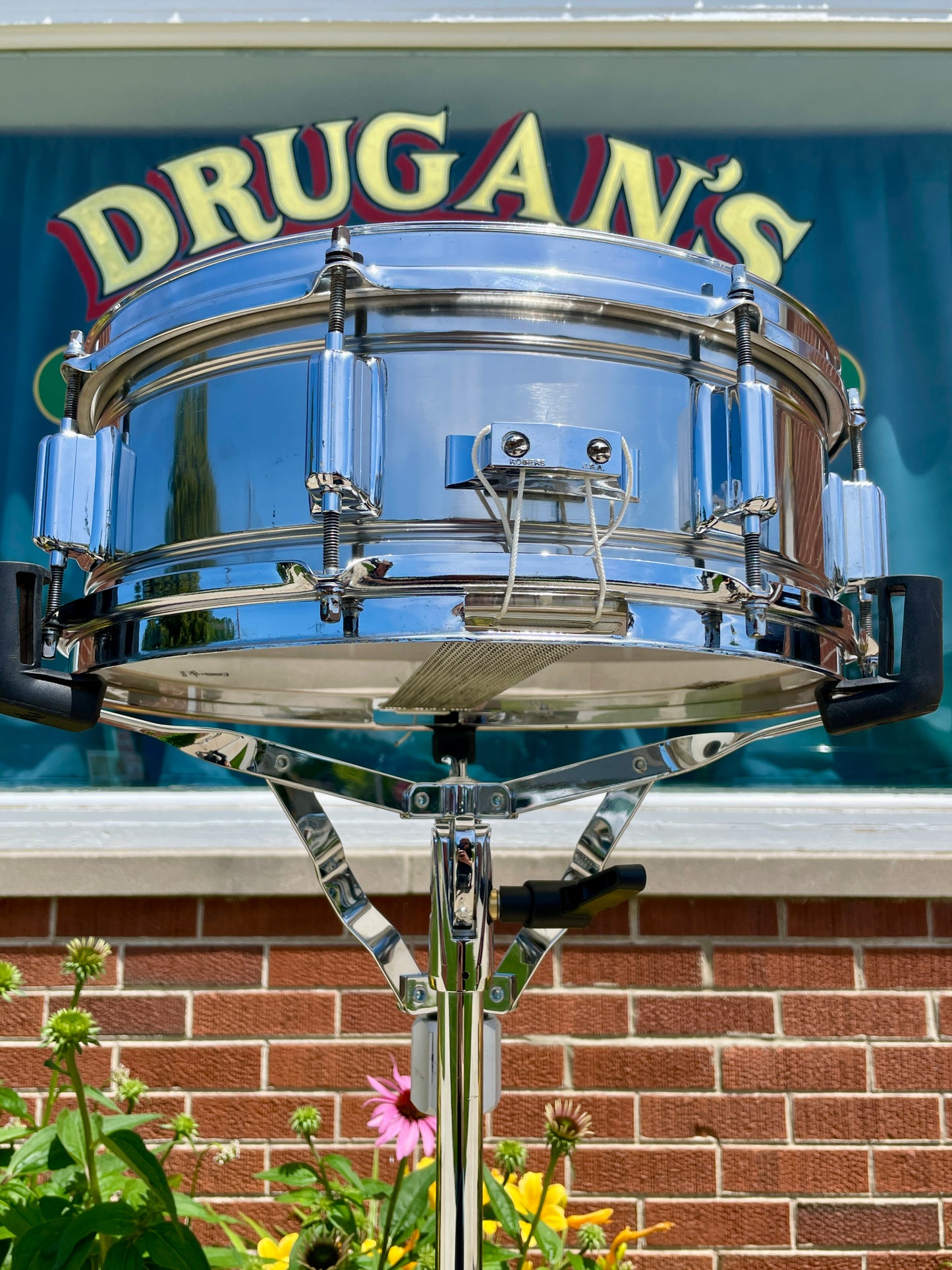 1960s Rogers 5x14 Powertone Snare Drum Chrome Over Brass Dayton COB