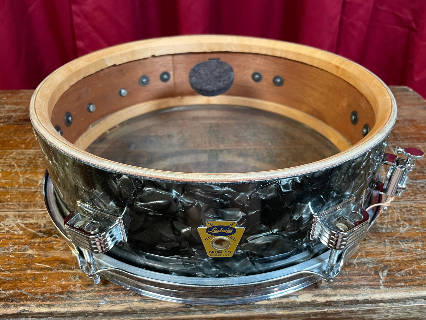 1959 Ludwig 4x13 Las Vegas Snare Drum Black Diamond Pearl Trans Badge Jazz Combo