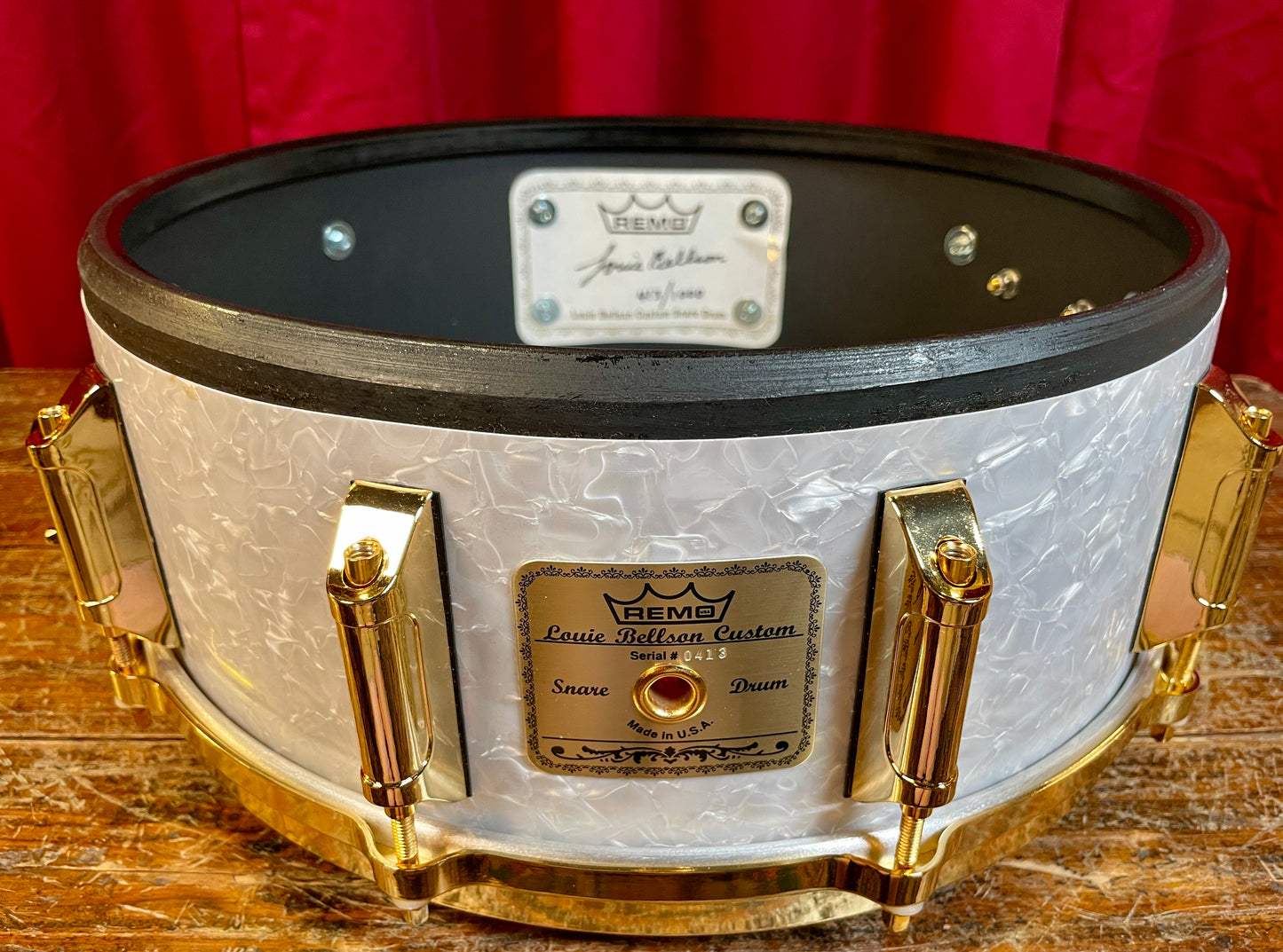 1999 Remo Louie Bellson Signature 5.5x14 Snare Drum White Marine Pearl #413 of 1000 NOS