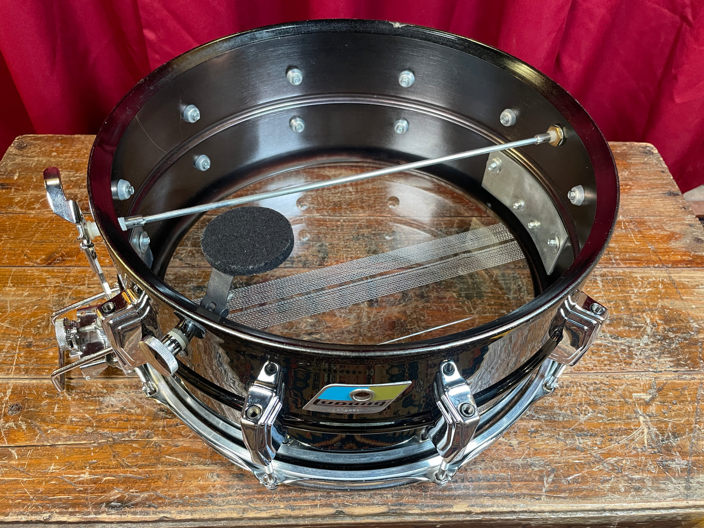 1970s Ludwig 6.5x14 Black Beauty Super Sensitive No. 419 Snare Drum