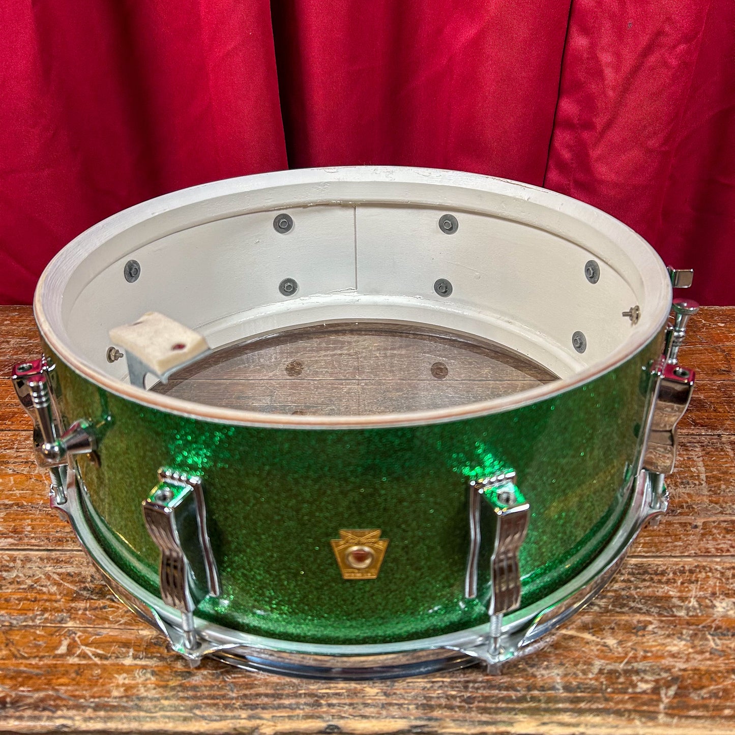 1960s Ludwig 5x14 No. 908P Jazz Festival Snare Drum Green Sparkle