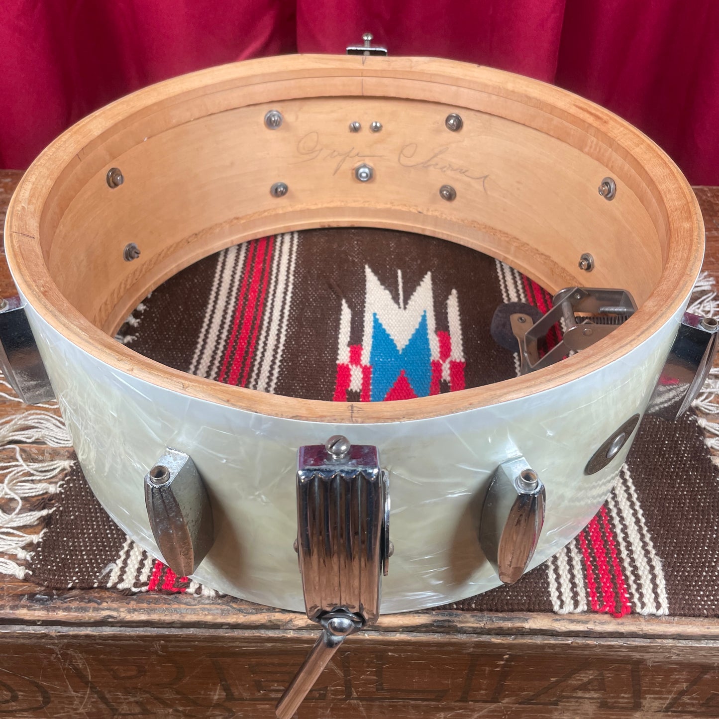 1950s Slingerland 5.5x14 No. 153 Super Gene Krupa Radio King Snare Drum White Marine Pearl