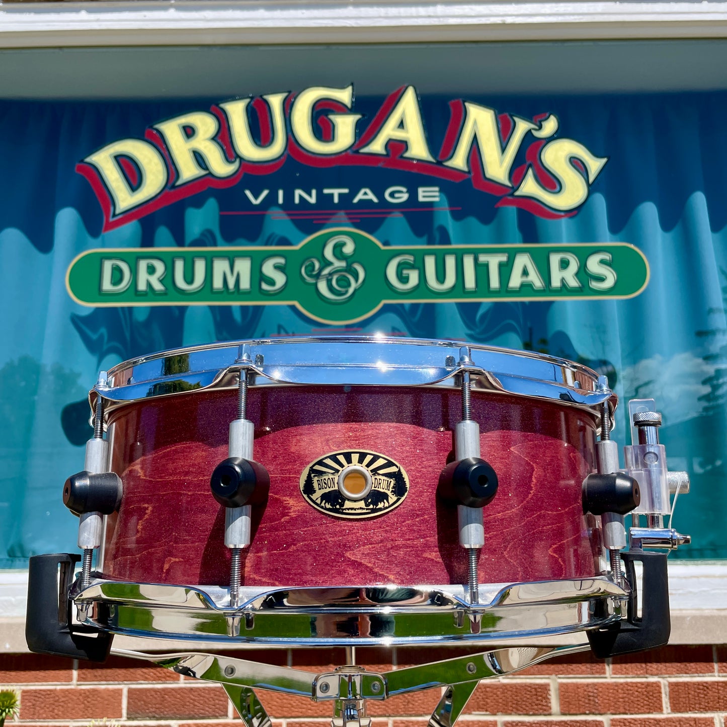 Bison Drum Company 5.5x14 Snare Drum Transparent Red Sparkle