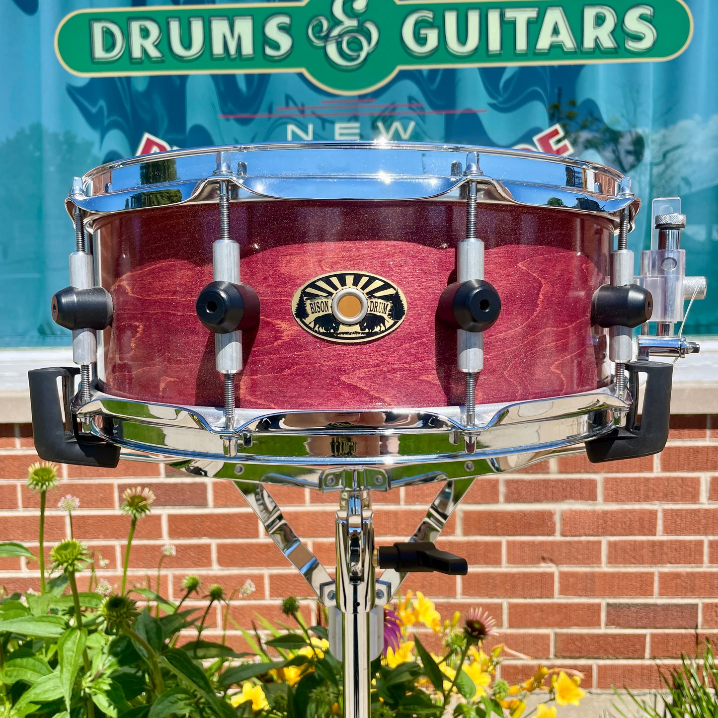 Bison Drum Company 5.5x14 Snare Drum Transparent Red Sparkle