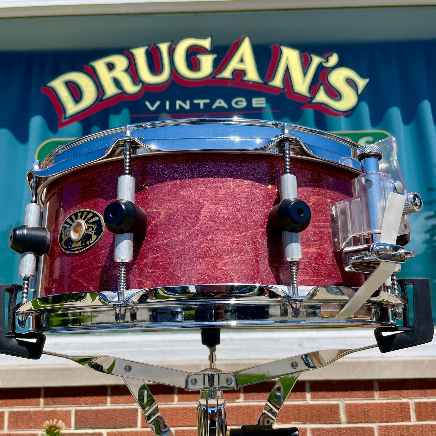 Bison Drum Company 5.5x14 Snare Drum Transparent Red Sparkle
