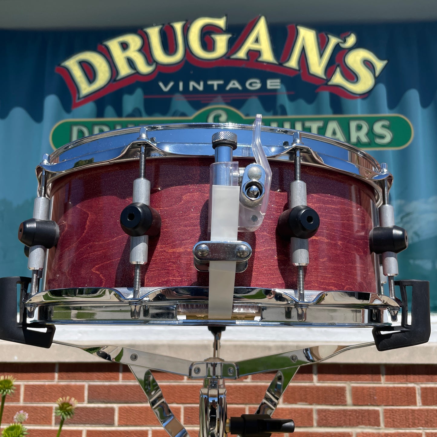 Bison Drum Company 5.5x14 Snare Drum Transparent Red Sparkle