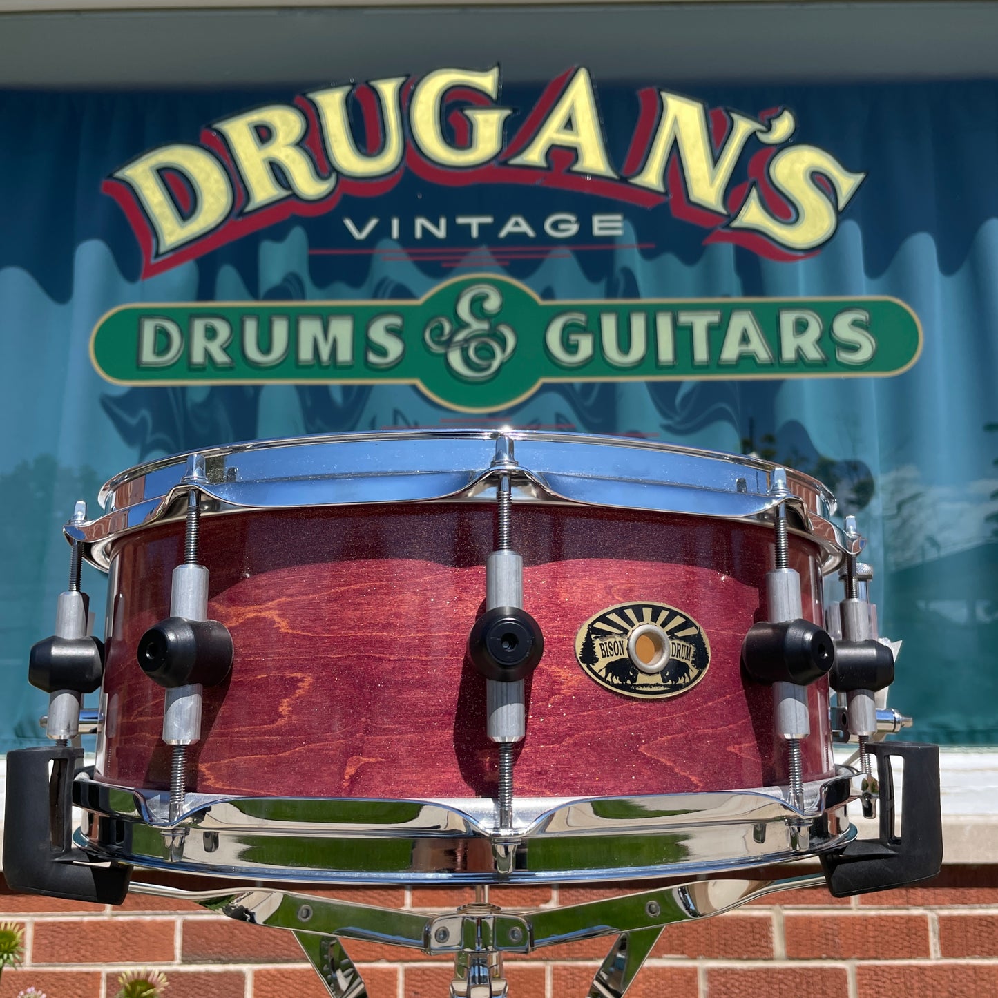 Bison Drum Company 5.5x14 Snare Drum Transparent Red Sparkle