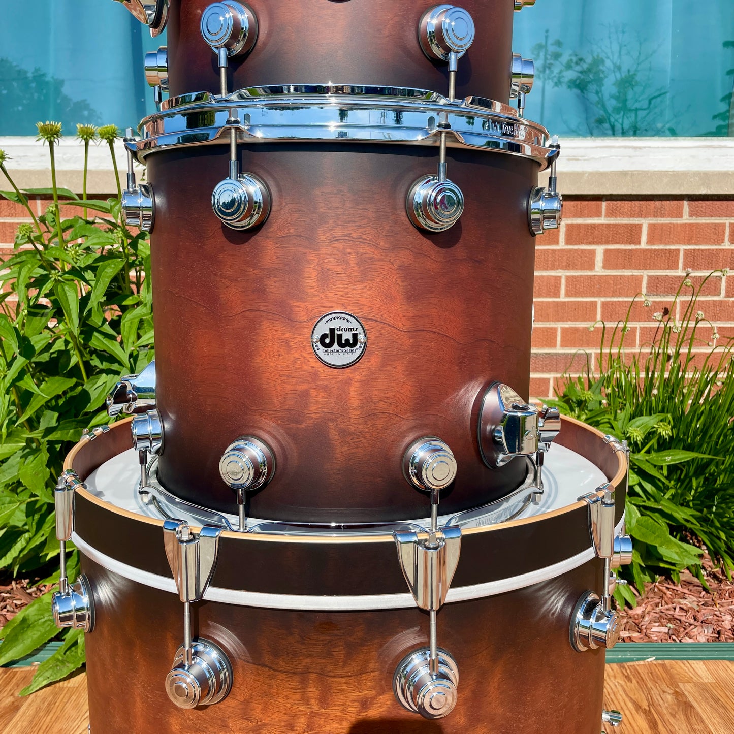 DW Collector's Series Pure Exotic Oak 4pc Drum Set Candy Black Burst Over Giant Quilted Sapele 22/12/13/15