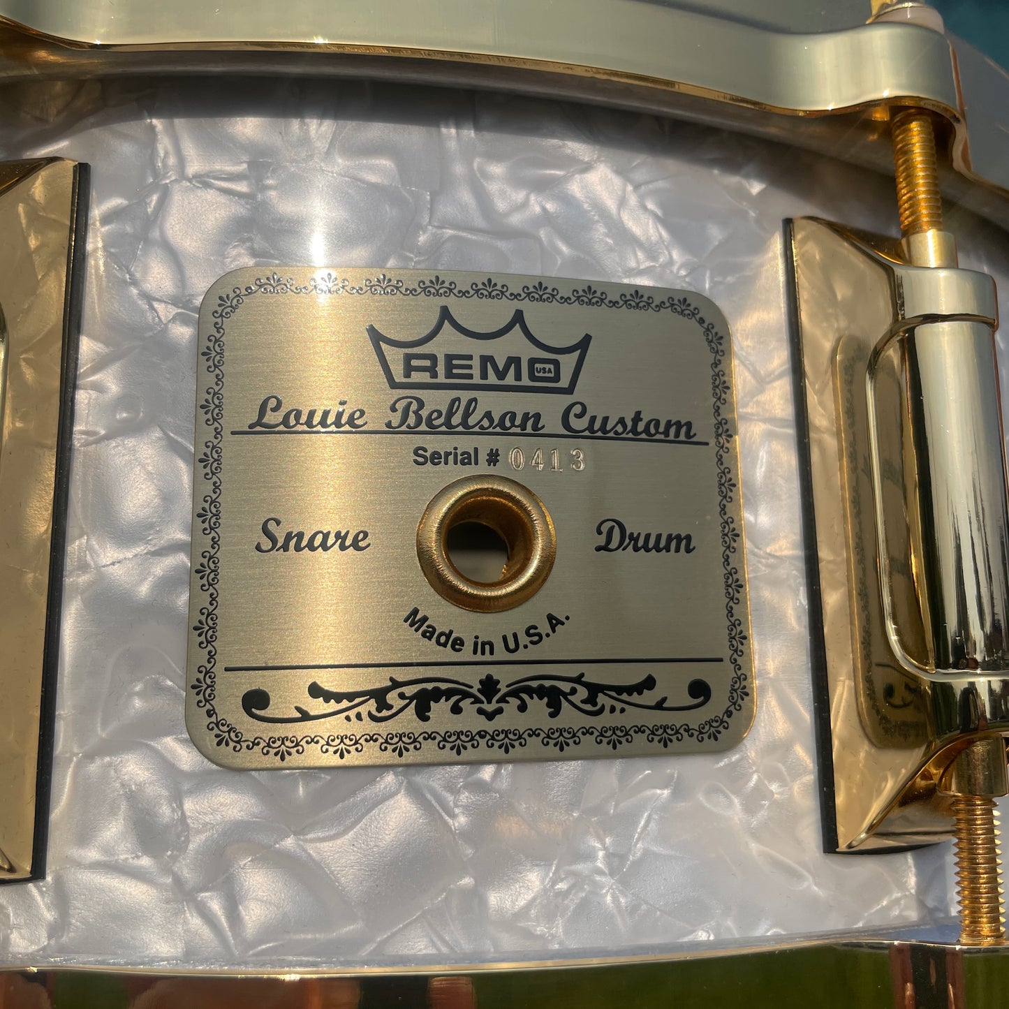 1999 Remo Louie Bellson Signature 5.5x14 Snare Drum White Marine Pearl #413 of 1000 NOS