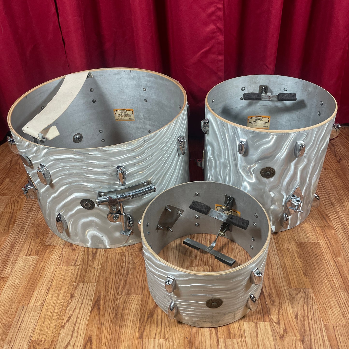 1960s Gretsch Progressive Jazz Drum Set Silver (White) Satin Flame 20/12/14