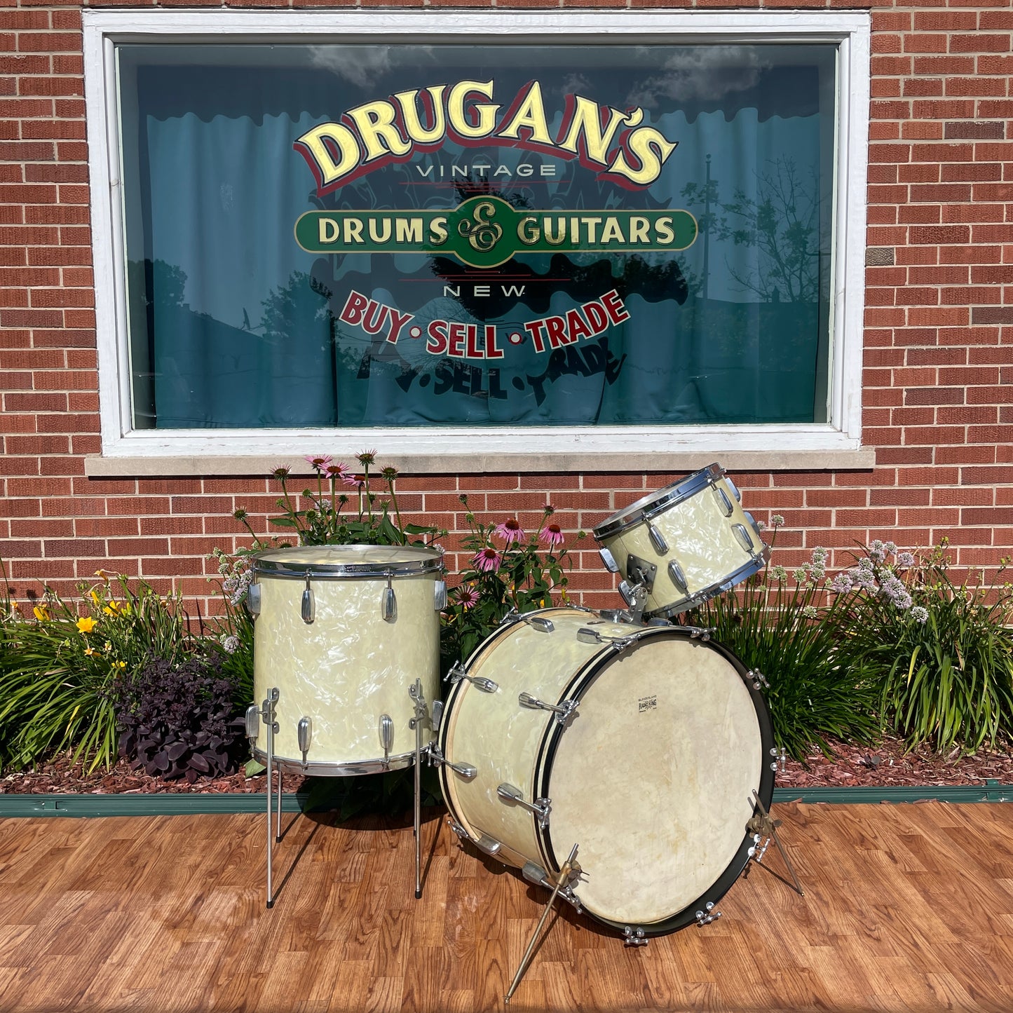 1950s Slingerland Radio King Drum Set White Marine Pearl 22/13/16