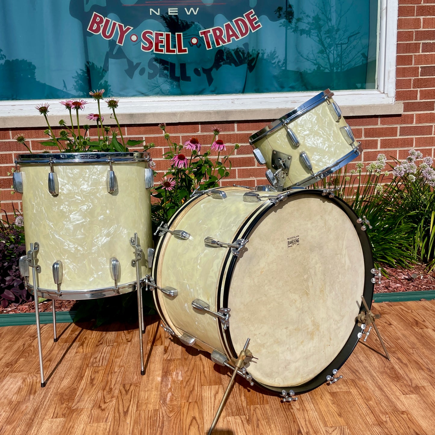 1950s Slingerland Radio King Drum Set White Marine Pearl 22/13/16