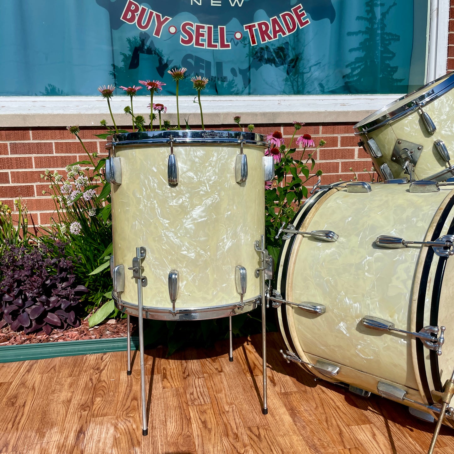 1950s Slingerland Radio King Drum Set White Marine Pearl 22/13/16