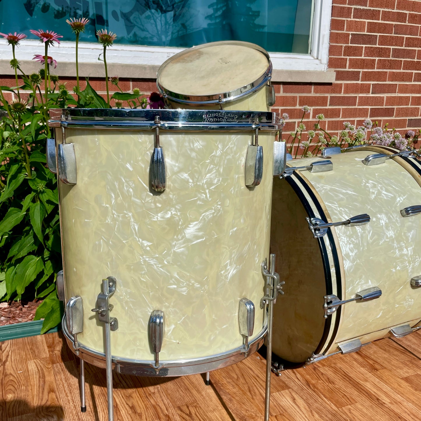 1950s Slingerland Radio King Drum Set White Marine Pearl 22/13/16 w/ 5.5x14 Snare
