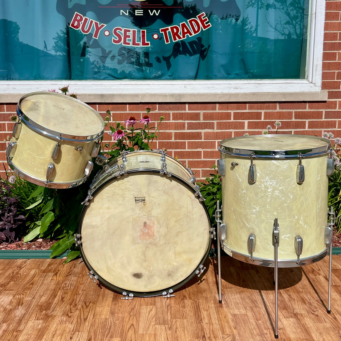 1950s Slingerland Radio King Drum Set White Marine Pearl 22/13/16 w/ 5.5x14 Snare
