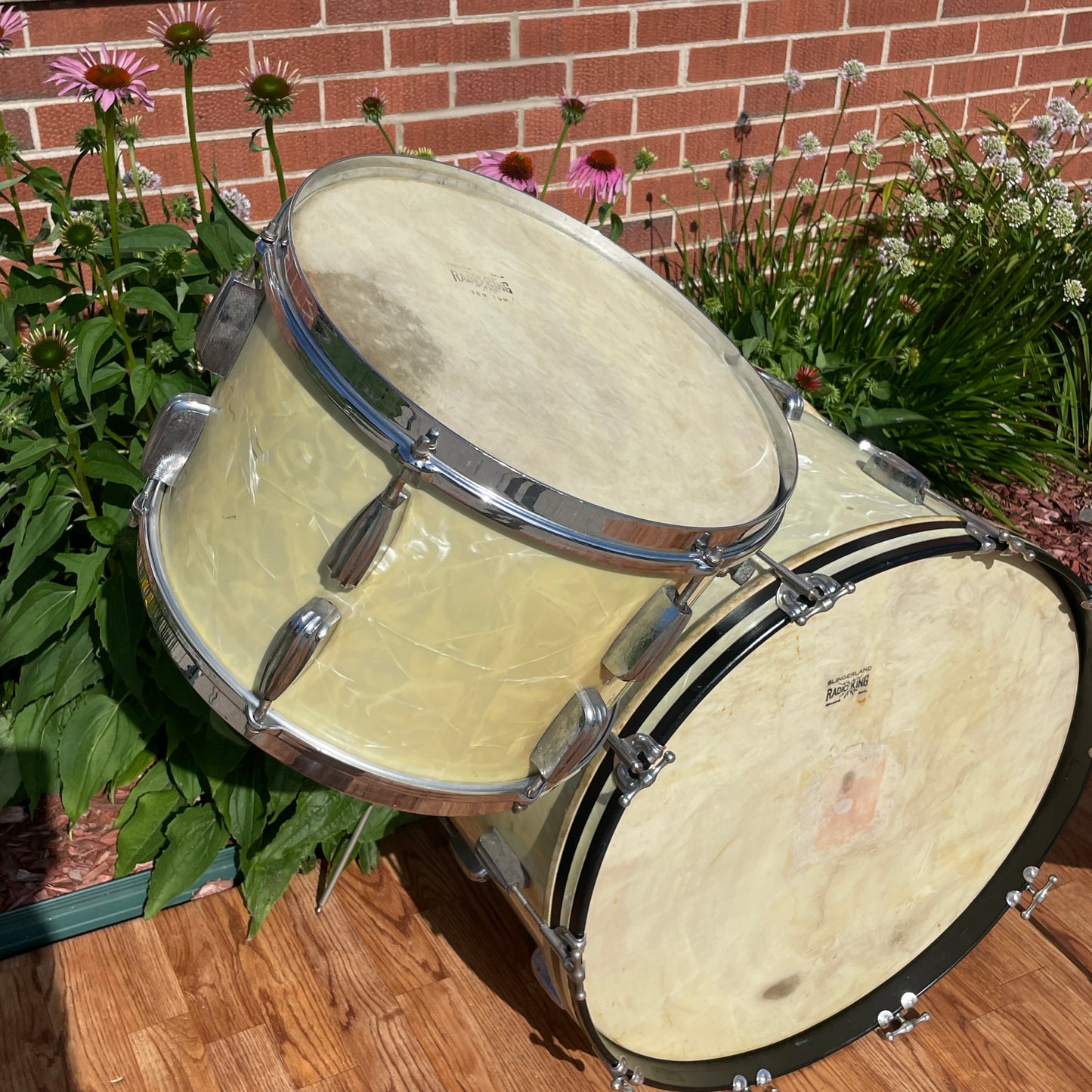1950s Slingerland Radio King Drum Set White Marine Pearl 22/13/16