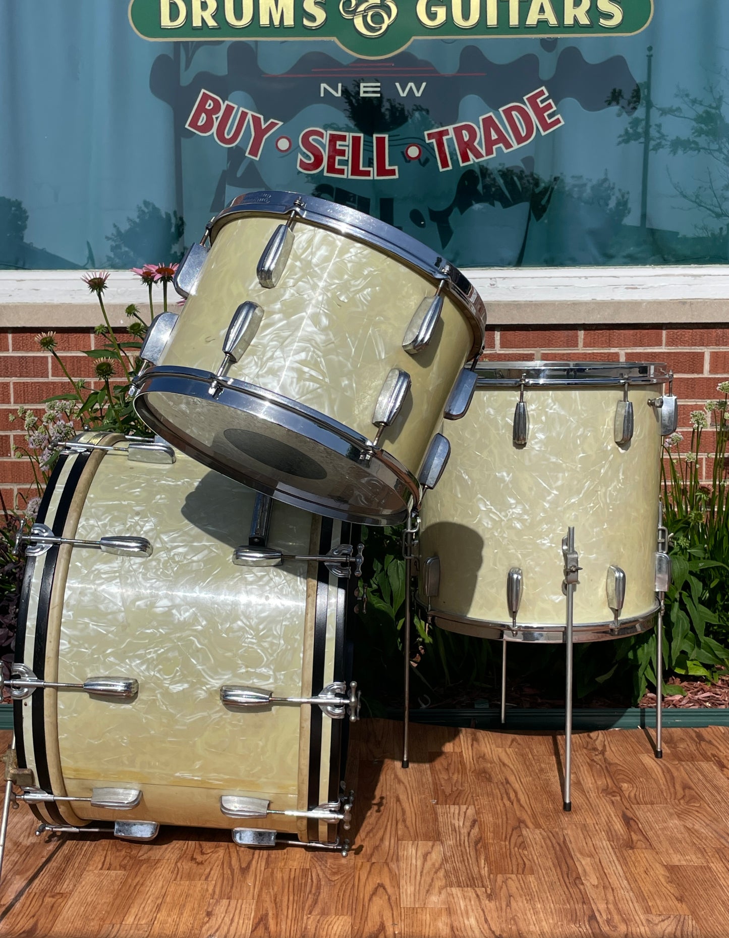 1950s Slingerland Radio King Drum Set White Marine Pearl 22/13/16 w/ 5.5x14 Snare