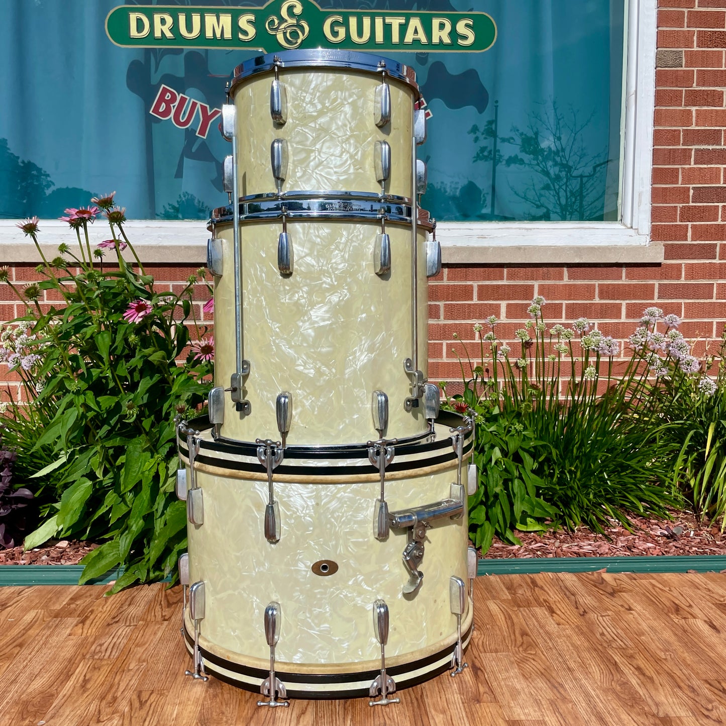 1950s Slingerland Radio King Drum Set White Marine Pearl 22/13/16