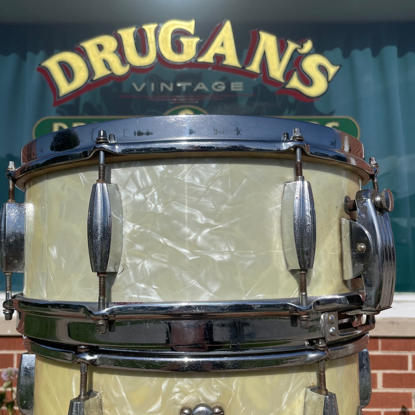 1950s Slingerland 5.5x14 No. 153 Super Gene Krupa Radio King Snare Drum White Marine Pearl