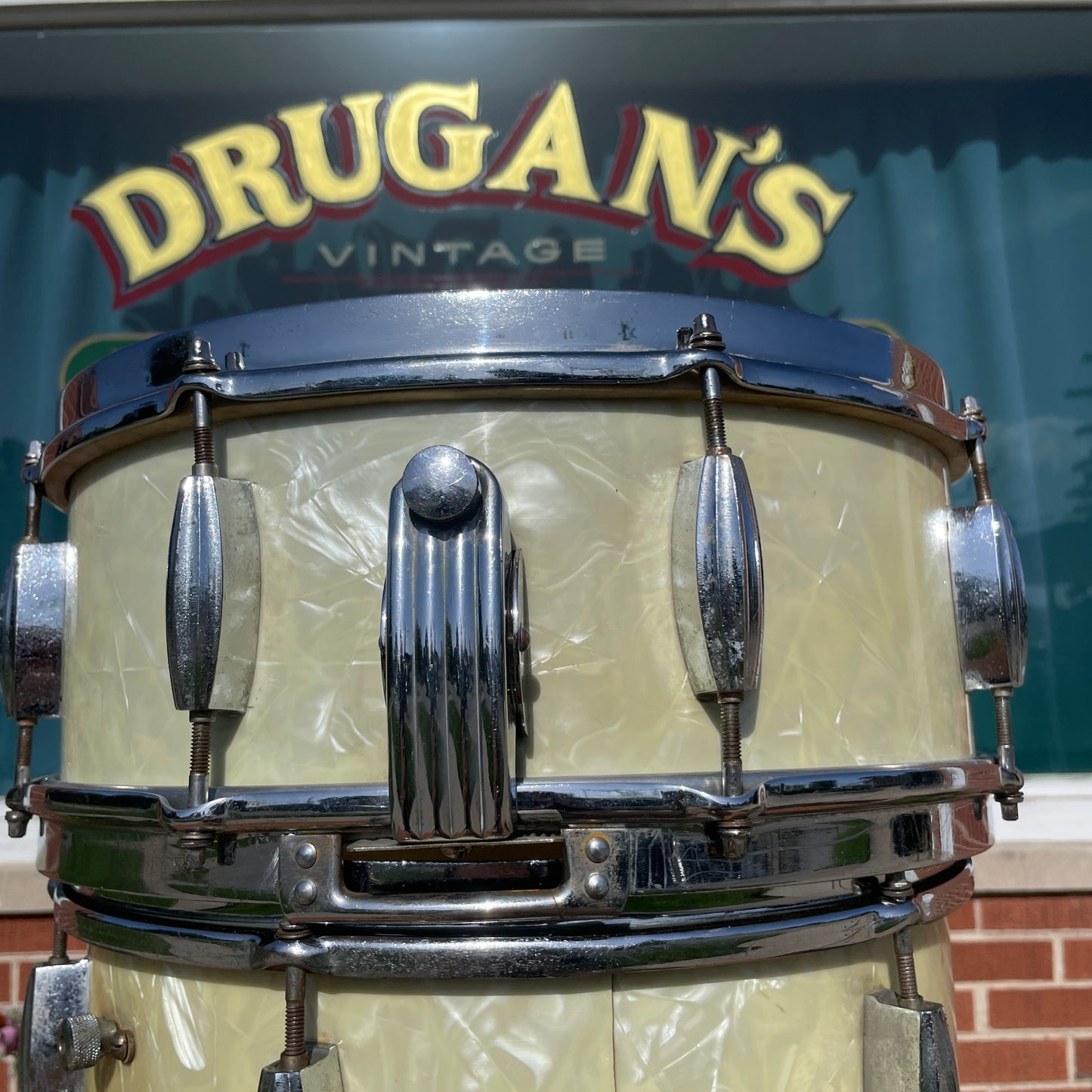 1950s Slingerland 5.5x14 No. 153 Super Gene Krupa Radio King Snare Drum White Marine Pearl
