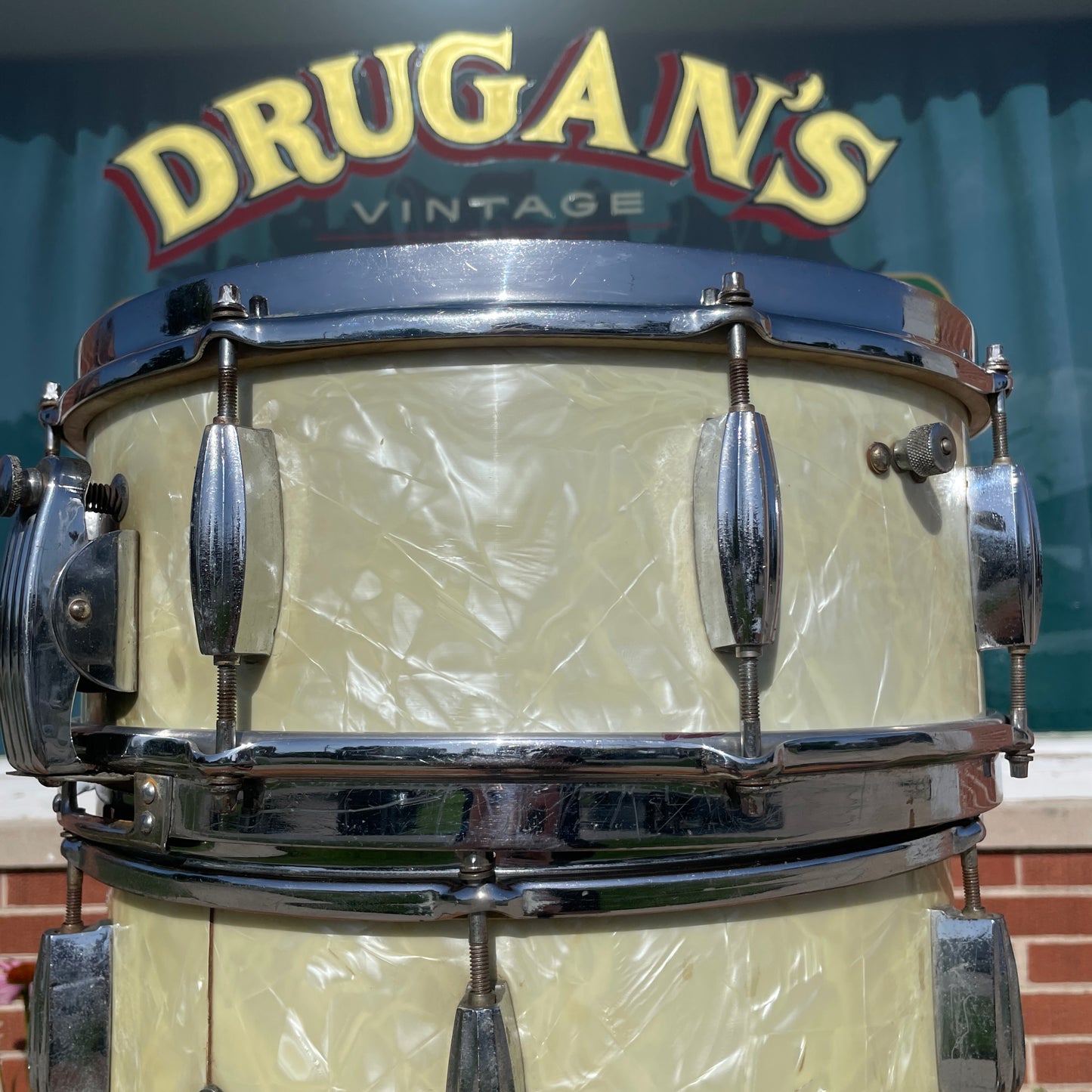 1950s Slingerland 5.5x14 No. 153 Super Gene Krupa Radio King Snare Drum White Marine Pearl