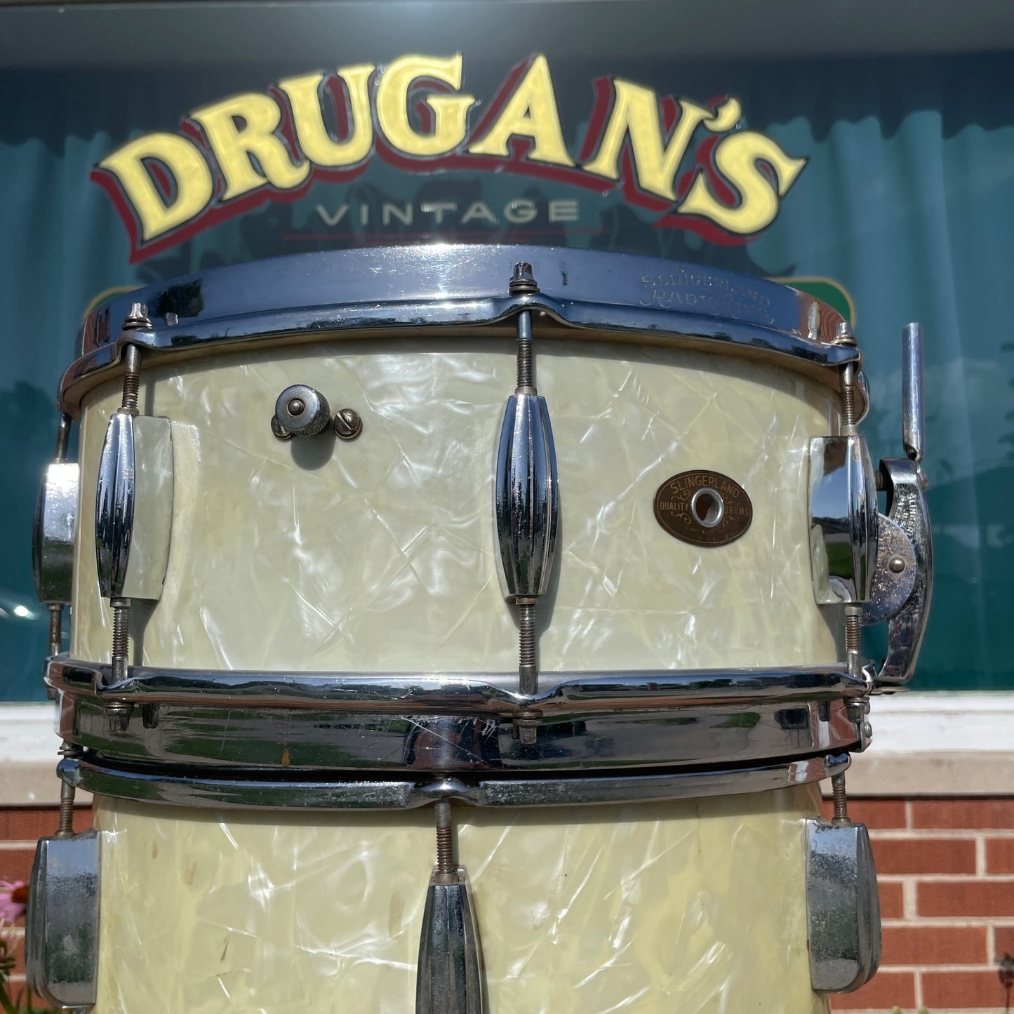 1950s Slingerland 5.5x14 No. 153 Super Gene Krupa Radio King Snare Drum White Marine Pearl