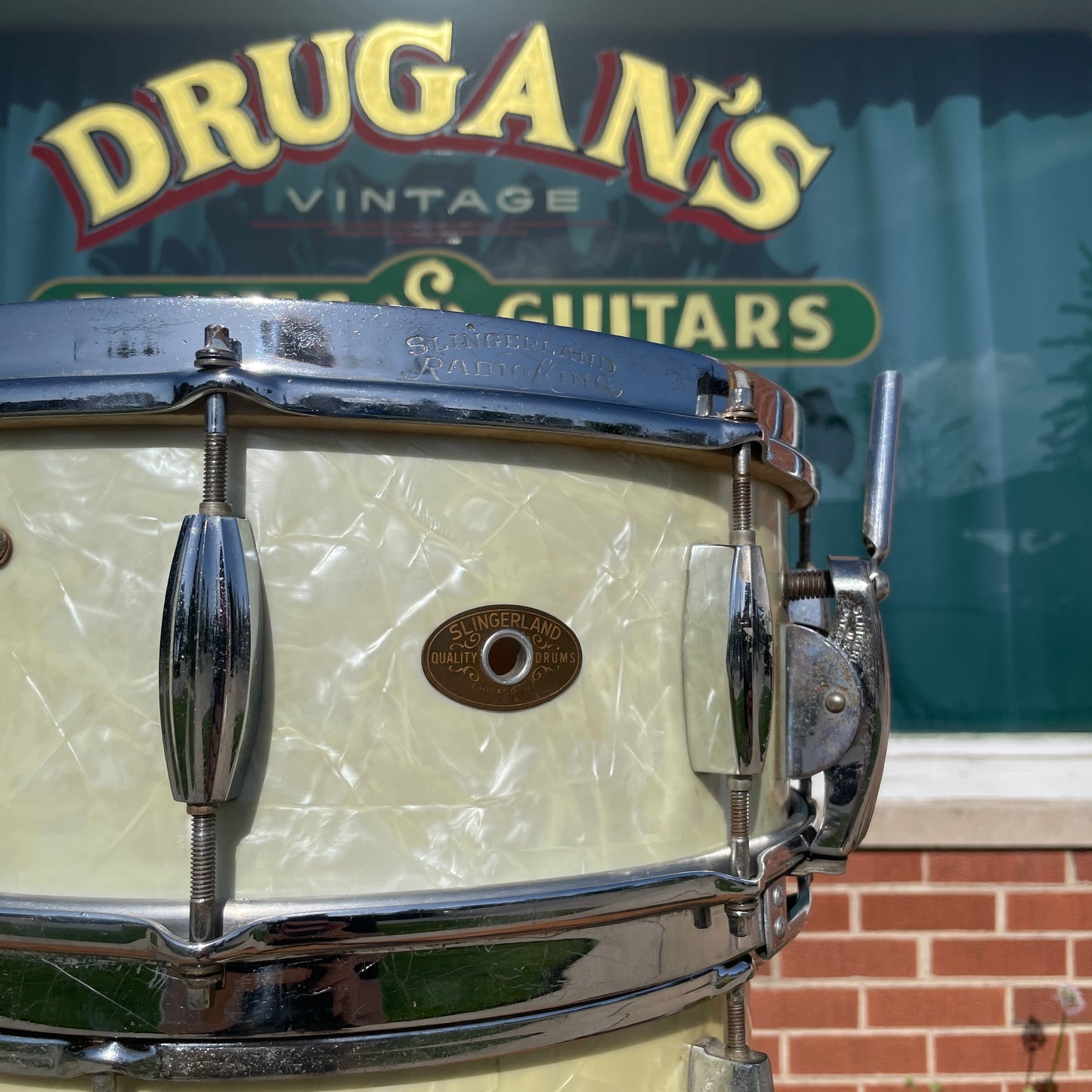 1950s Slingerland 5.5x14 No. 153 Super Gene Krupa Radio King Snare Drum White Marine Pearl