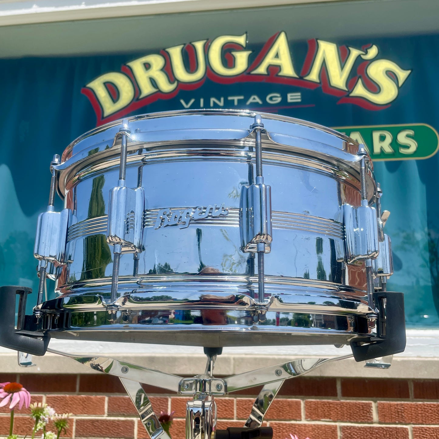 1960s Rogers 6.5x14 Chrome Over Brass Dynasonic Snare Drum COB