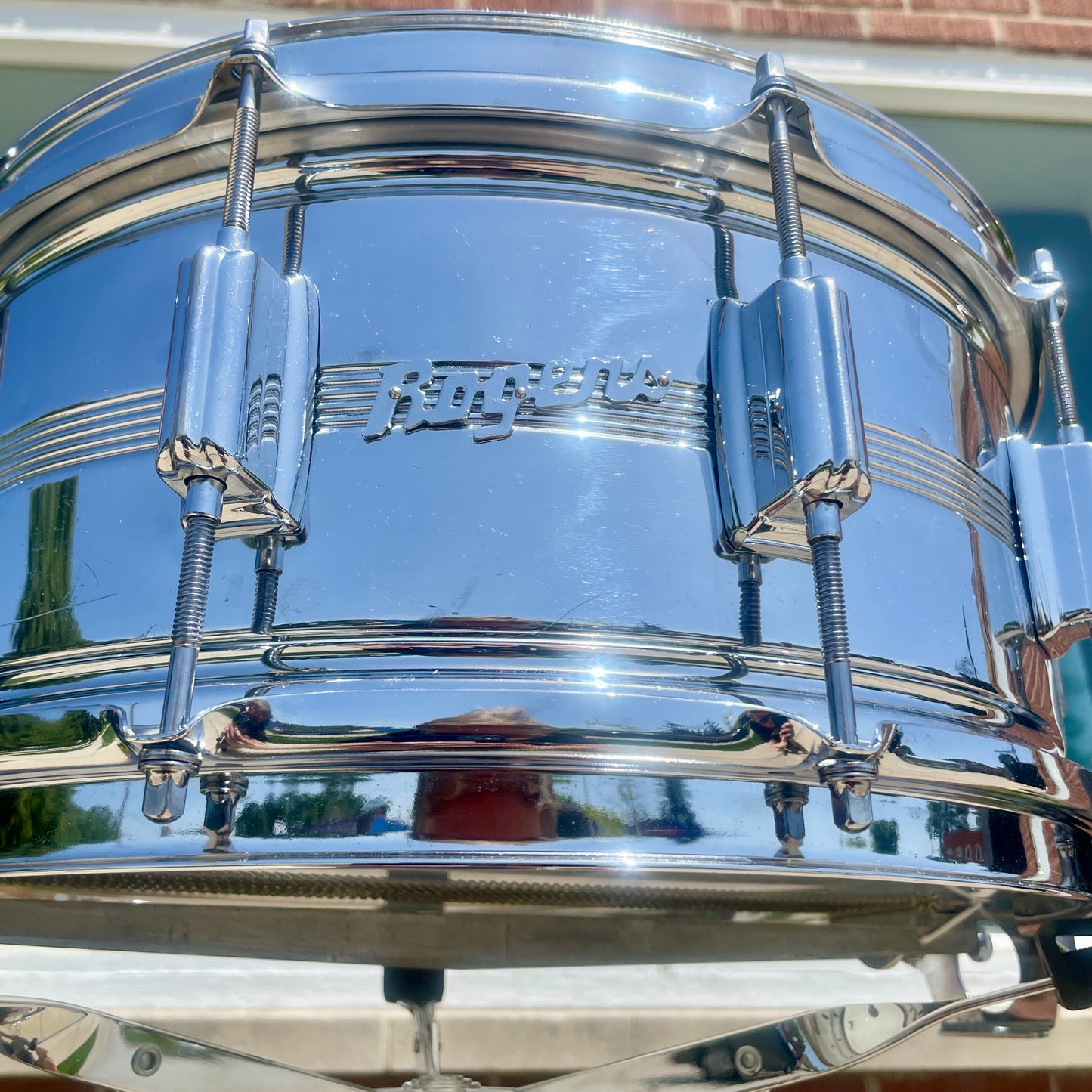 1960s Rogers 6.5x14 Chrome Over Brass Dynasonic Snare Drum COB