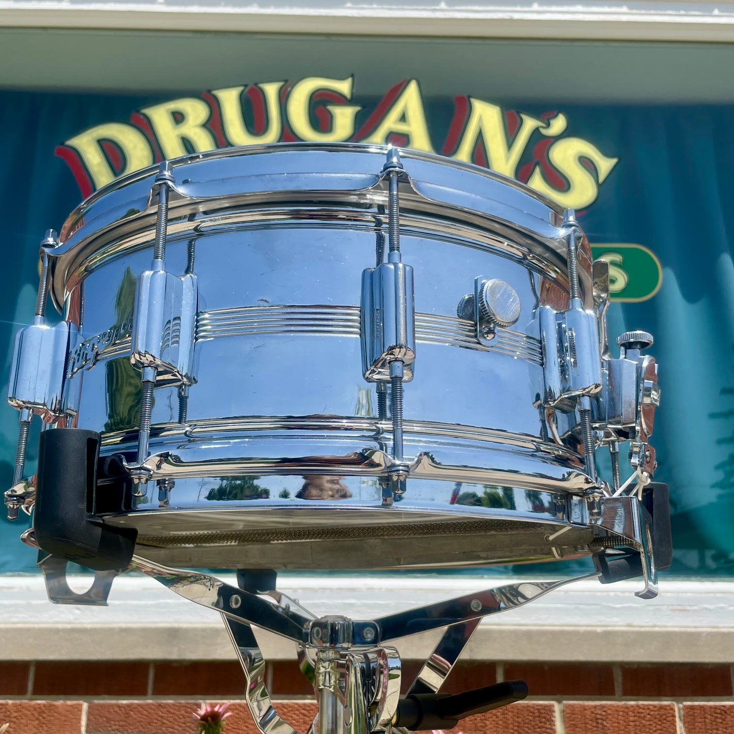1960s Rogers 6.5x14 Chrome Over Brass Dynasonic Snare Drum COB