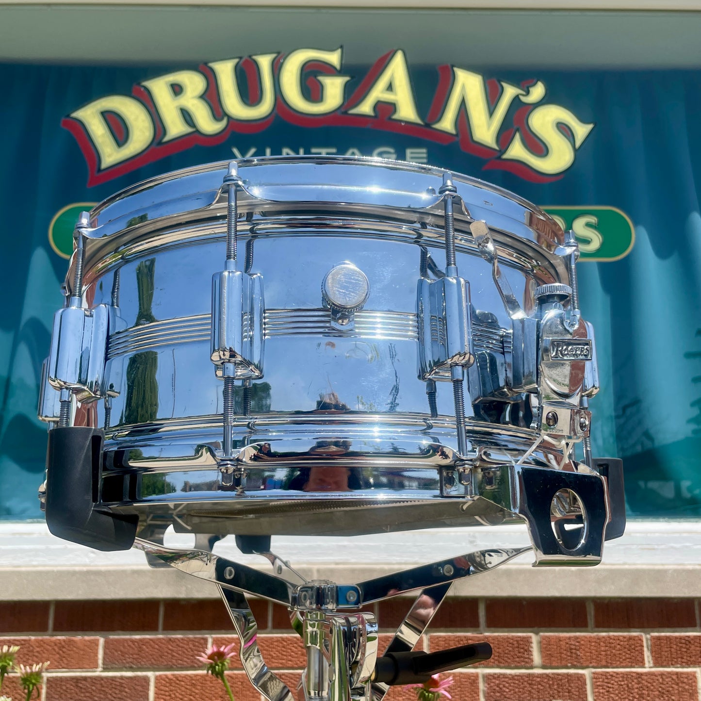 1960s Rogers 6.5x14 Chrome Over Brass Dynasonic Snare Drum COB