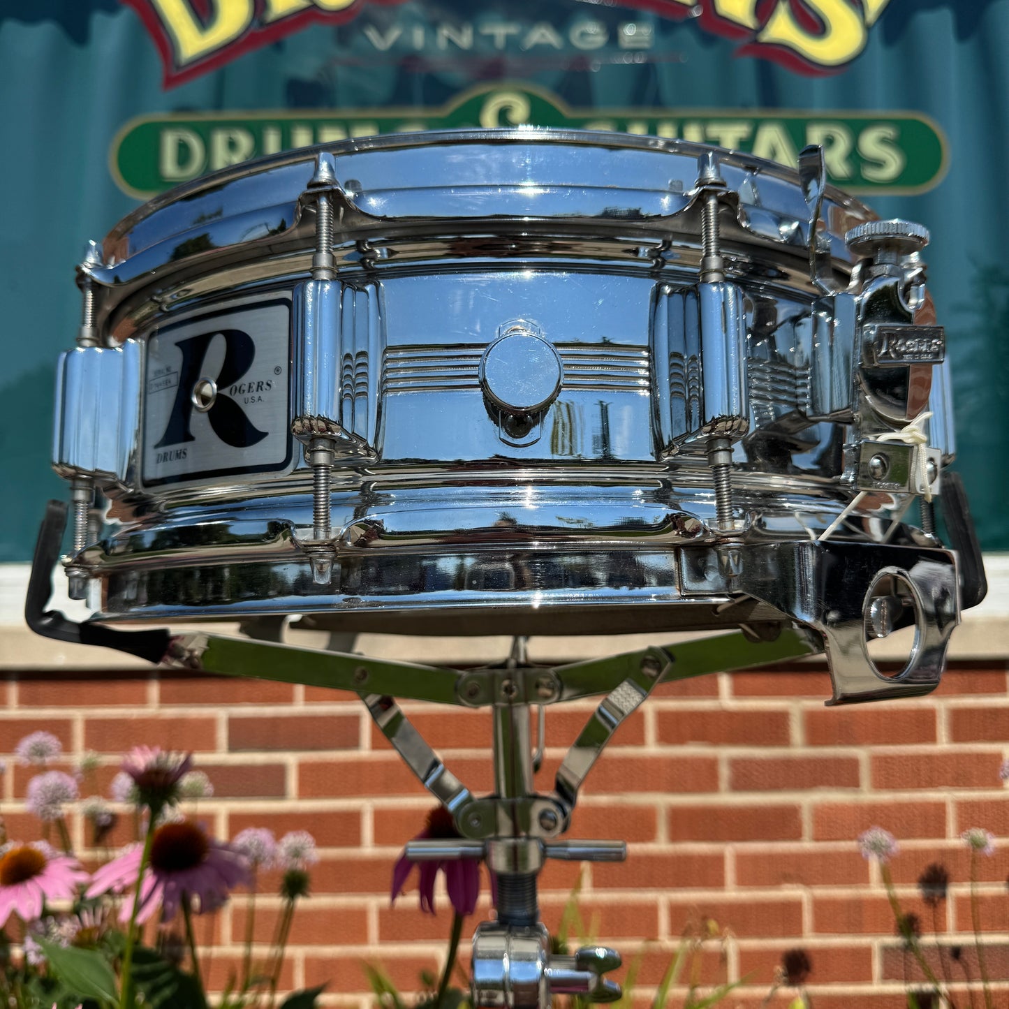 Vintage Rogers 5x14 Dynasonic "Big R" Snare Drum Chrome Over Brass COB