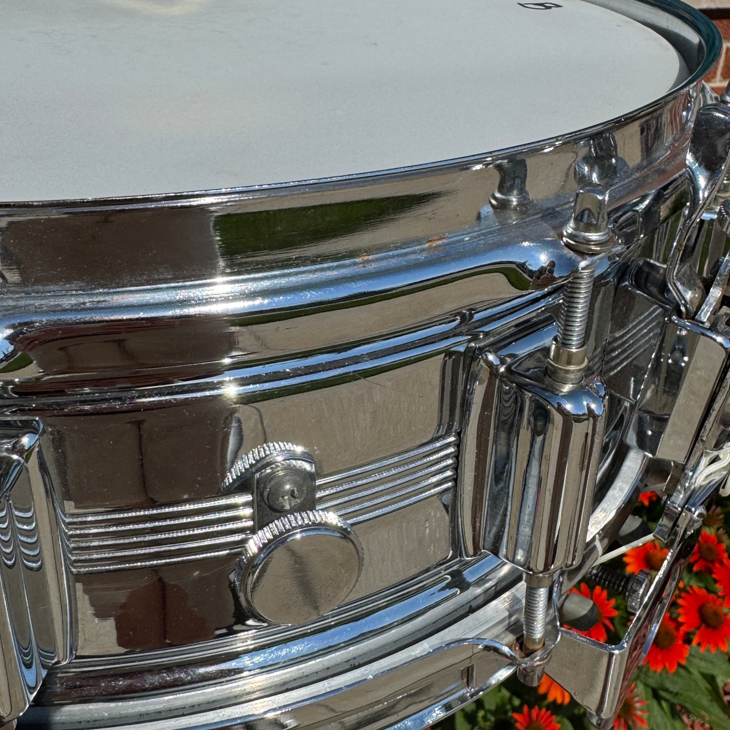 Vintage Rogers 5x14 Dynasonic "Big R" Snare Drum Chrome Over Brass COB