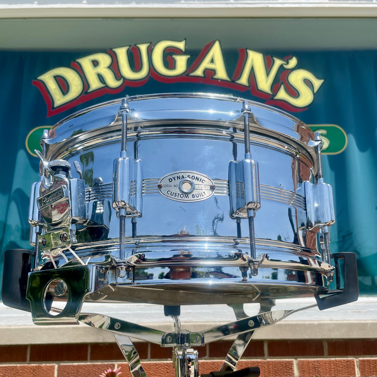 1960s Rogers 6.5x14 Chrome Over Brass Dynasonic Snare Drum COB