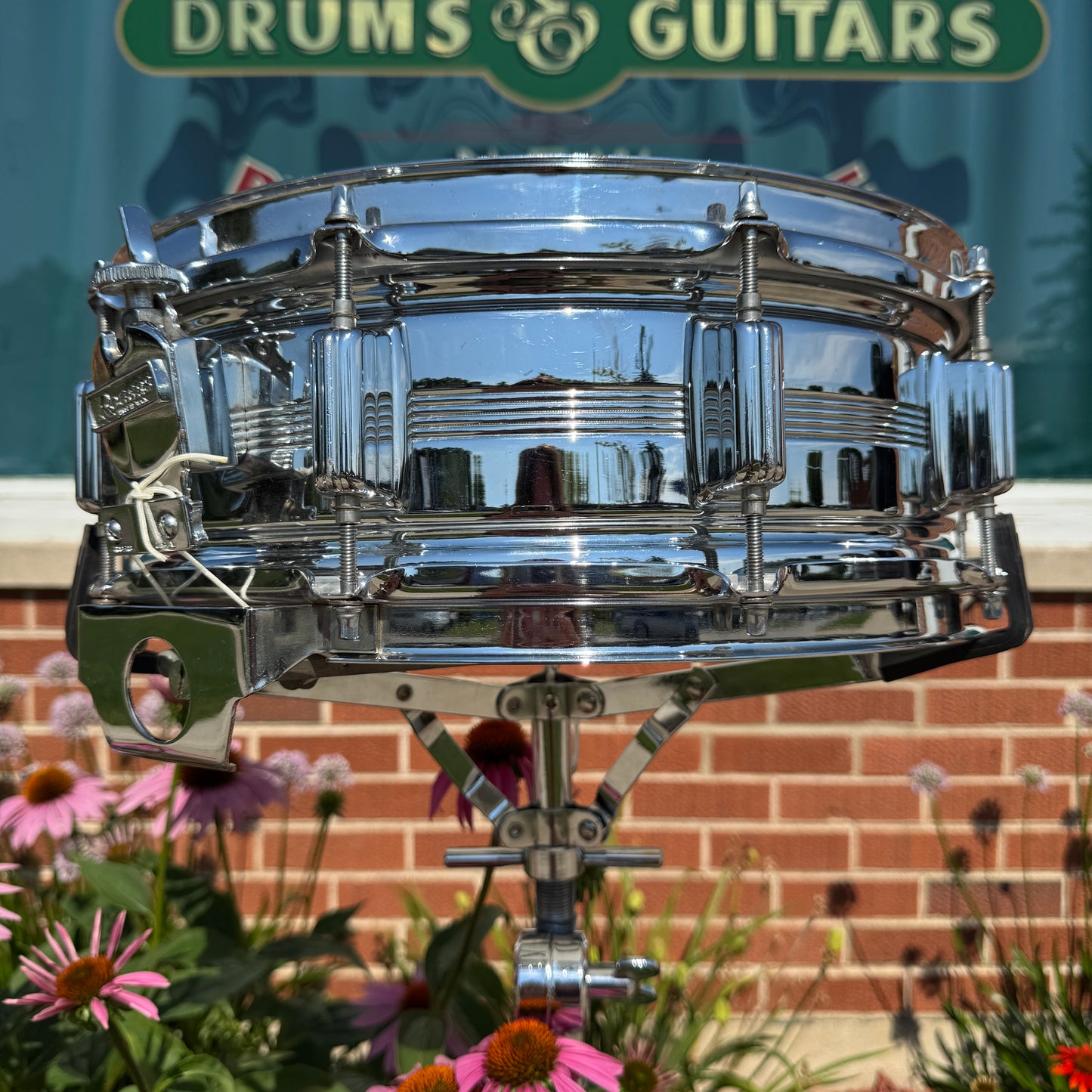 Vintage Rogers 5x14 Dynasonic "Big R" Snare Drum Chrome Over Brass COB