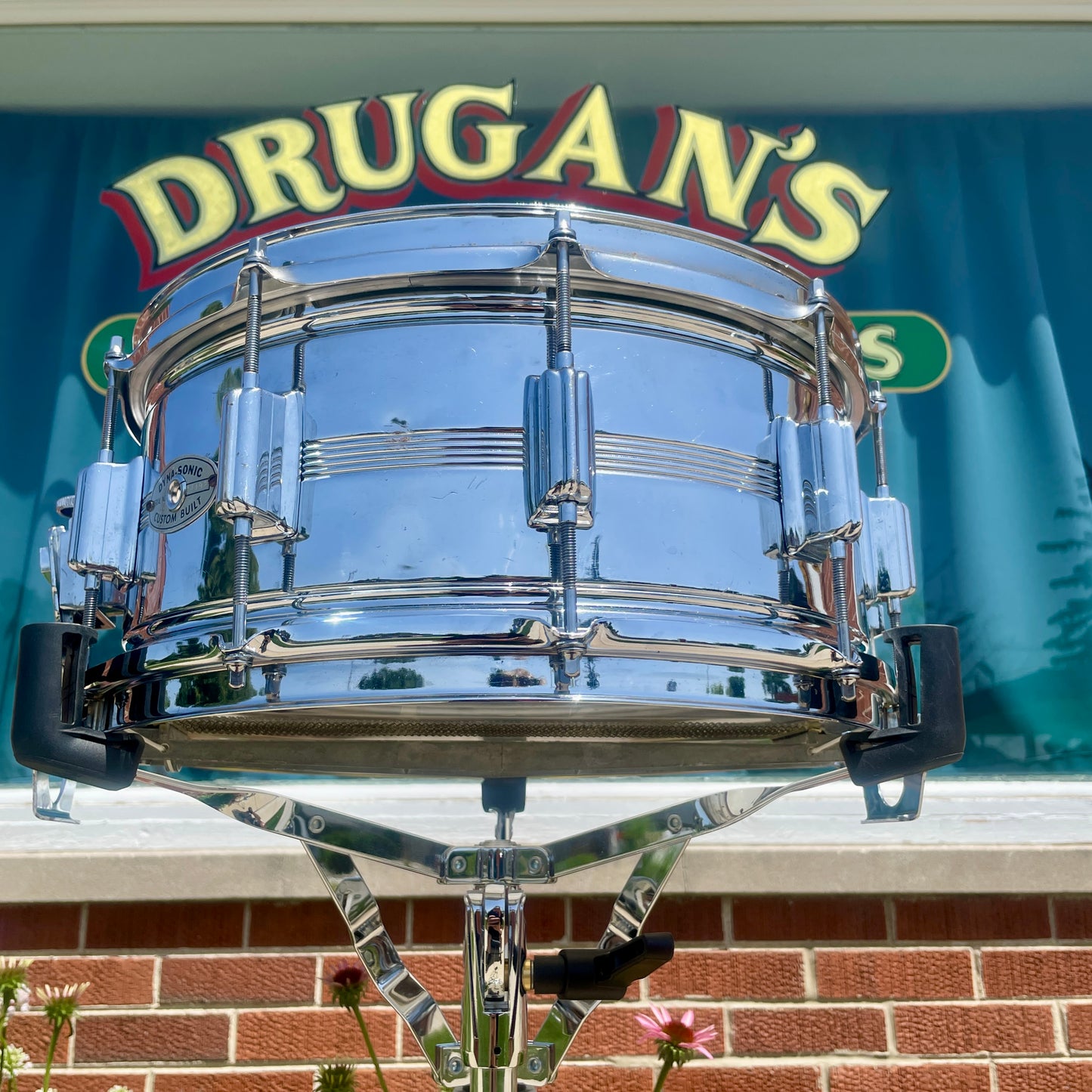 1960s Rogers 6.5x14 Chrome Over Brass Dynasonic Snare Drum COB