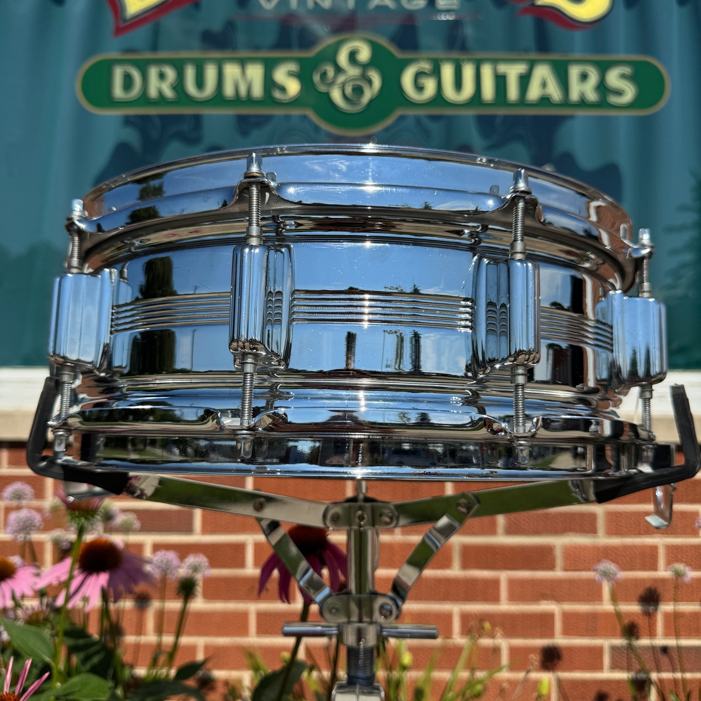 Vintage Rogers 5x14 Dynasonic "Big R" Snare Drum Chrome Over Brass COB
