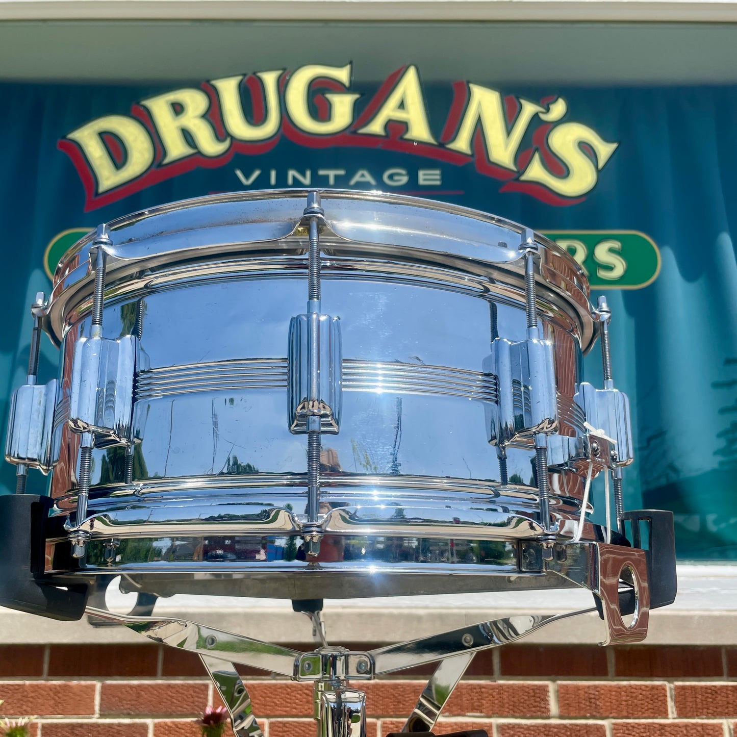 1960s Rogers 6.5x14 Chrome Over Brass Dynasonic Snare Drum COB