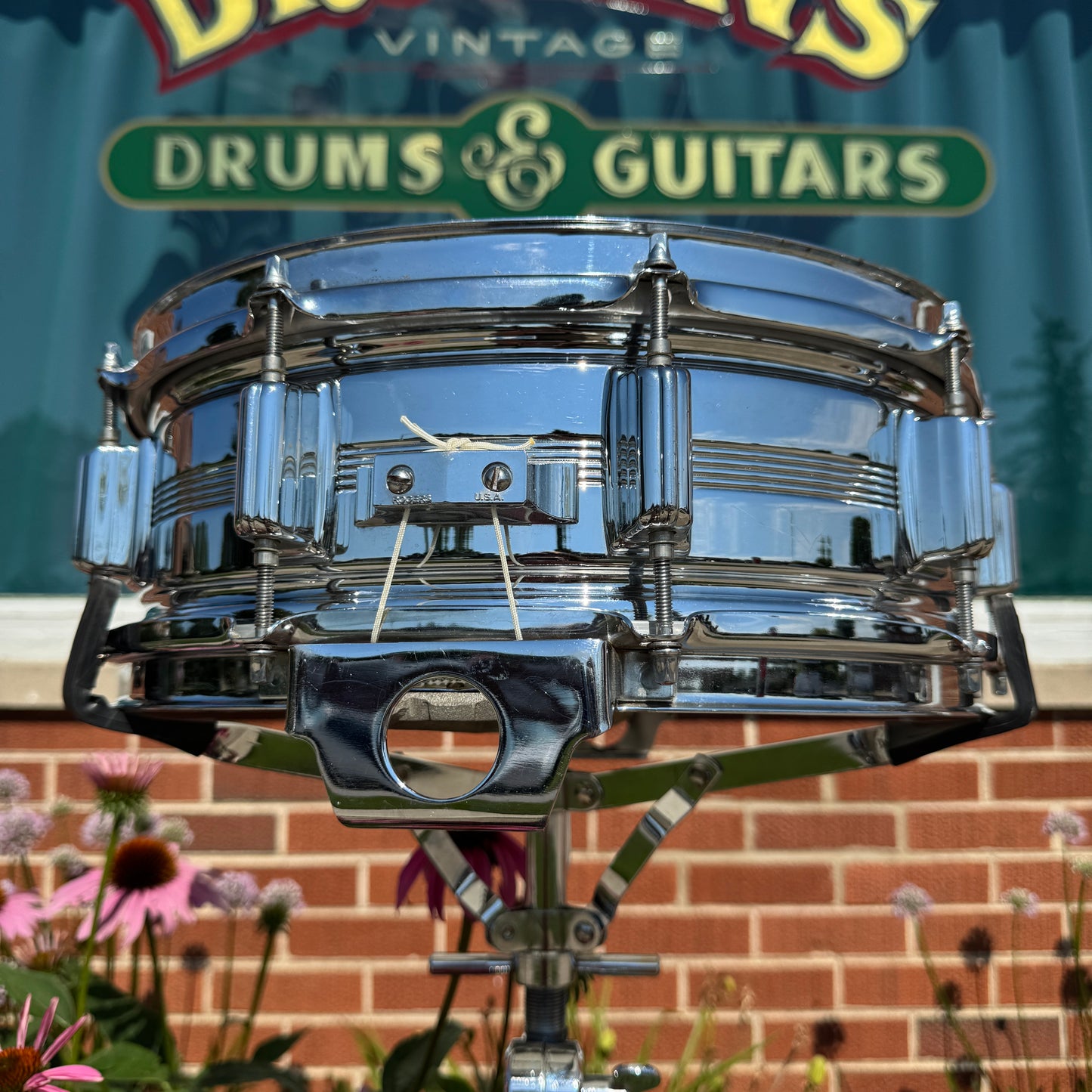 Vintage Rogers 5x14 Dynasonic "Big R" Snare Drum Chrome Over Brass COB