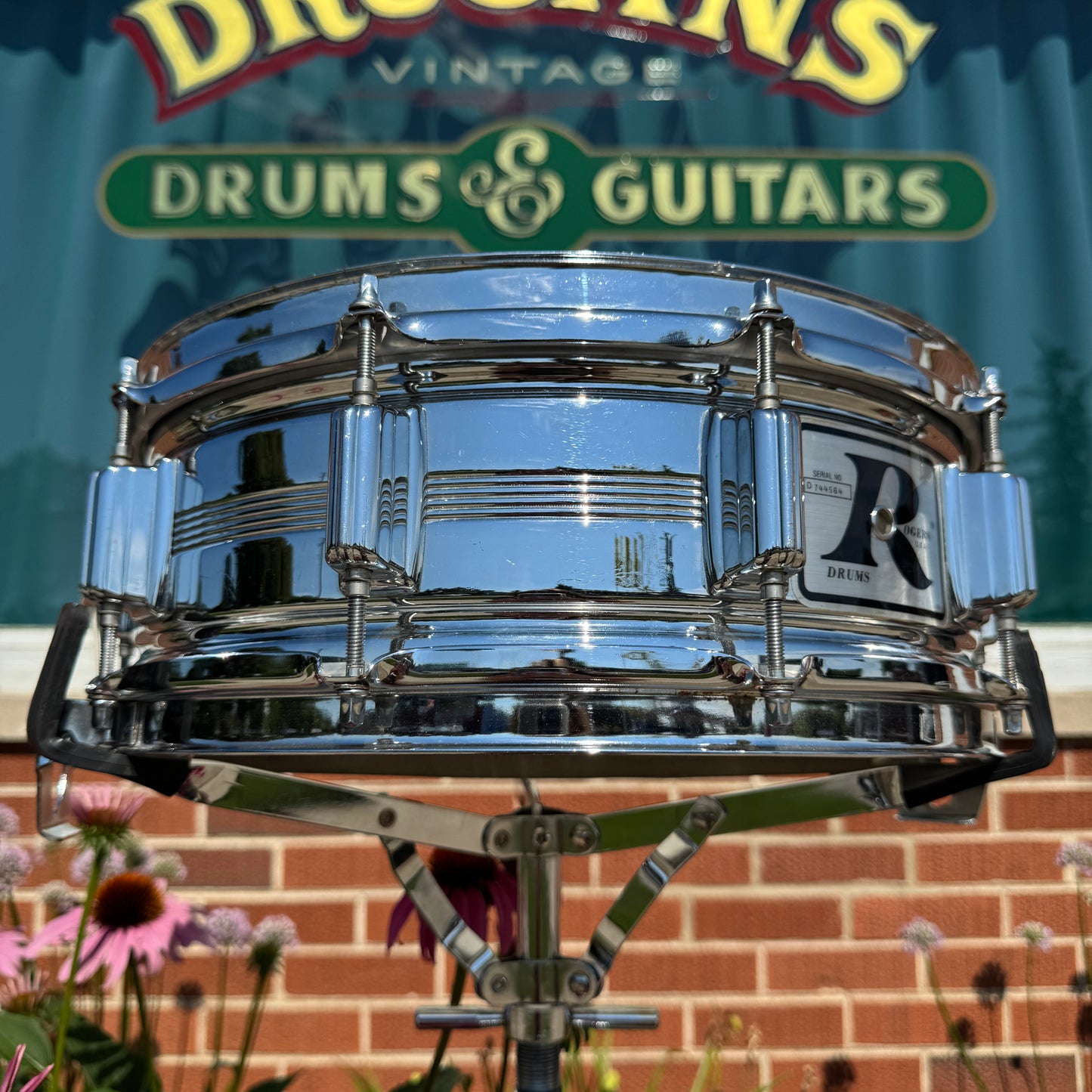 Vintage Rogers 5x14 Dynasonic "Big R" Snare Drum Chrome Over Brass COB