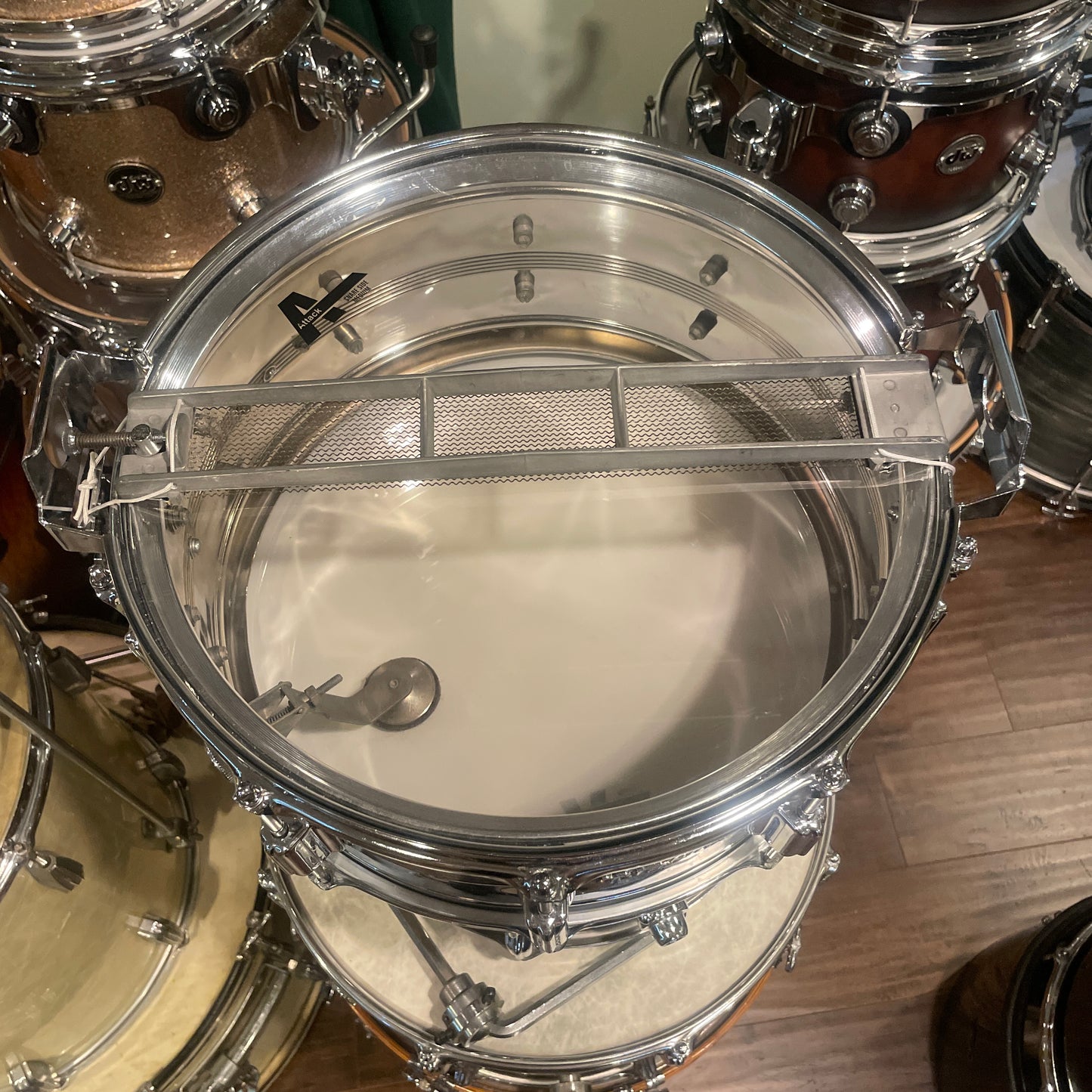 1960s Rogers 6.5x14 Chrome Over Brass Dynasonic Snare Drum COB