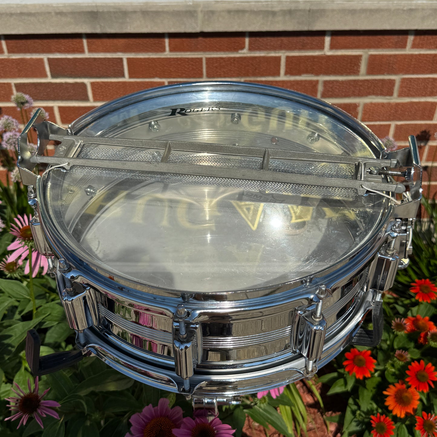 Vintage Rogers 5x14 Dynasonic "Big R" Snare Drum Chrome Over Brass COB