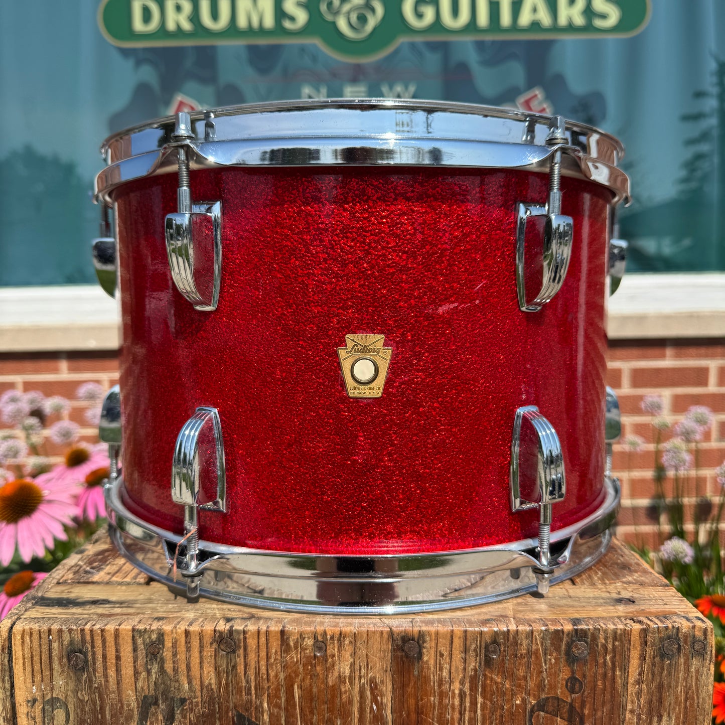 1965 Ludwig 8x12 Tom Drum Single Red Sparkle Down Beat / Hollywood