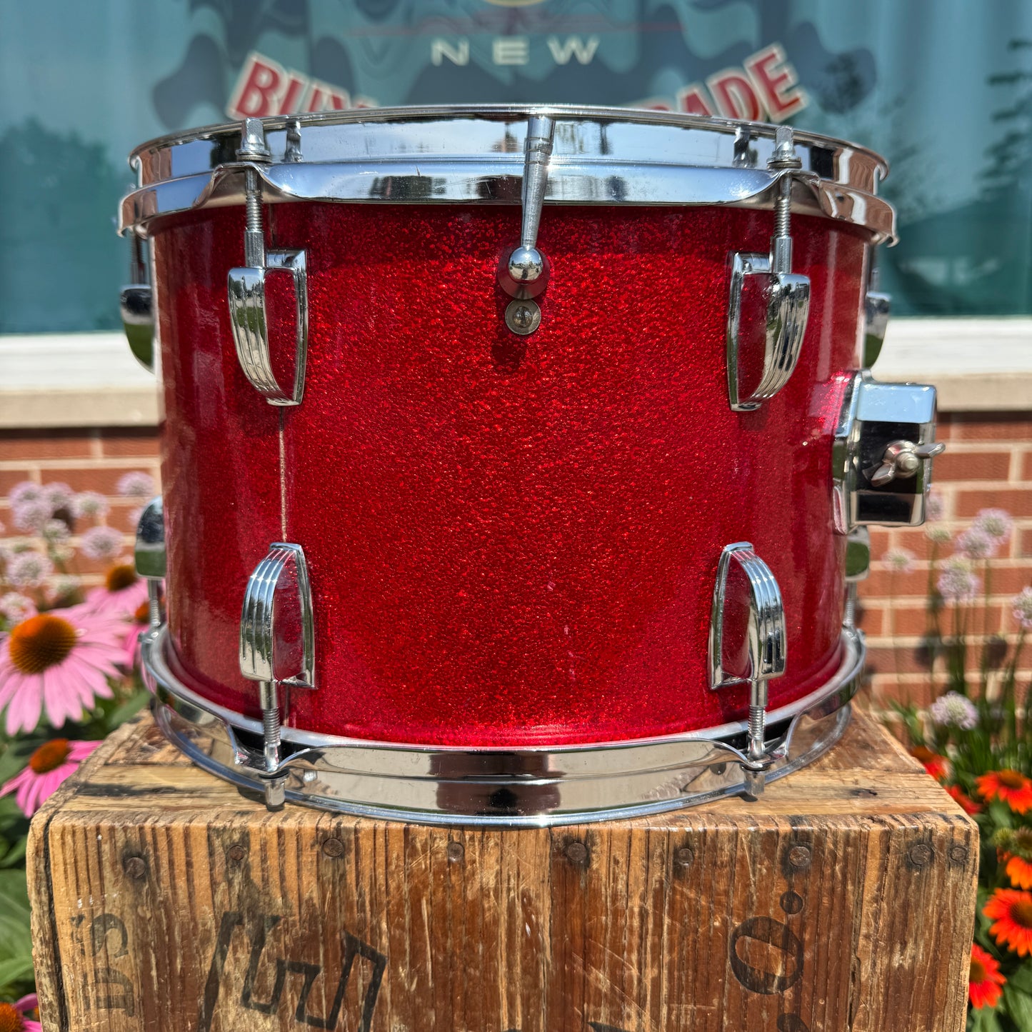 1965 Ludwig 8x12 Tom Drum Single Red Sparkle Down Beat / Hollywood