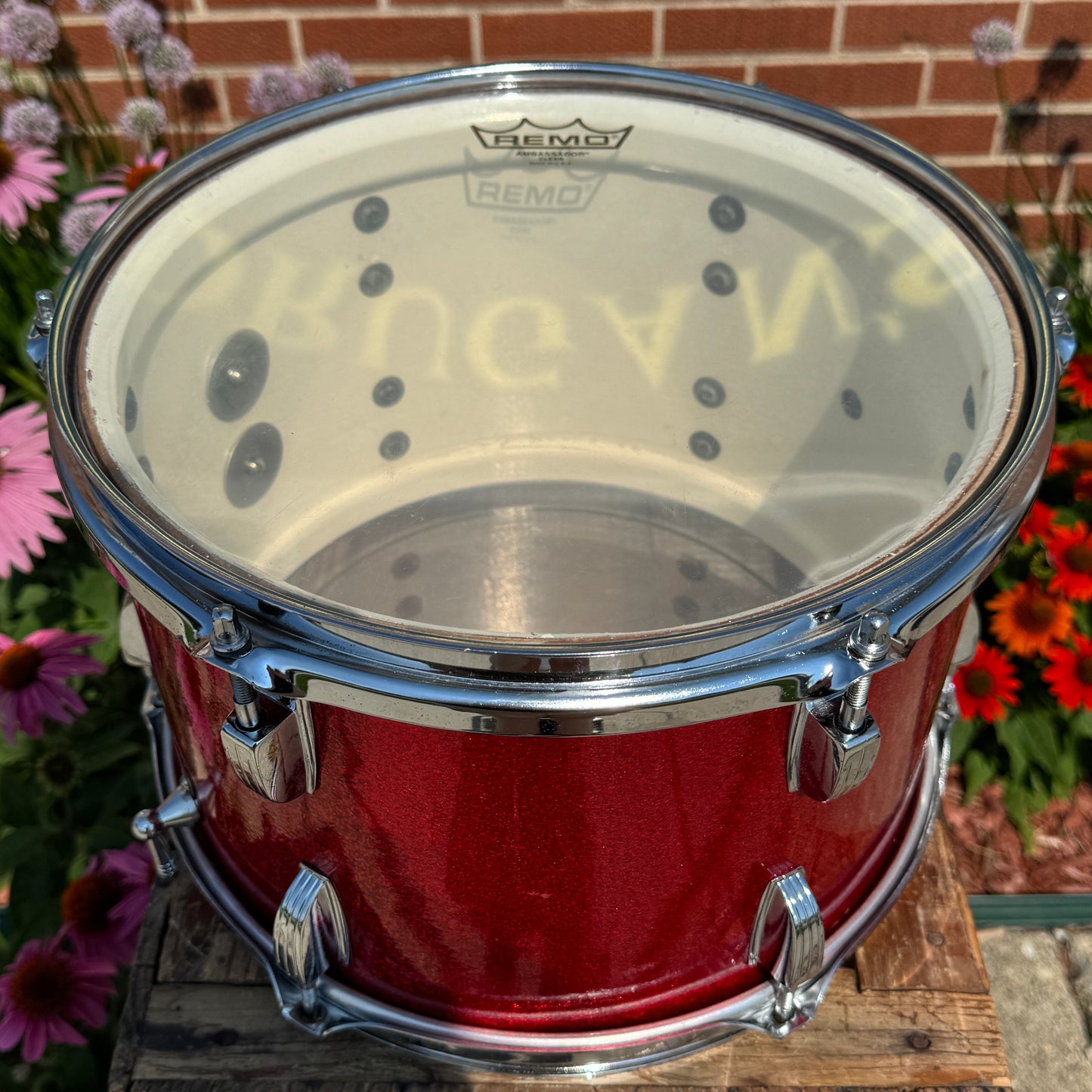 1965 Ludwig 8x12 Tom Drum Single Red Sparkle Down Beat / Hollywood