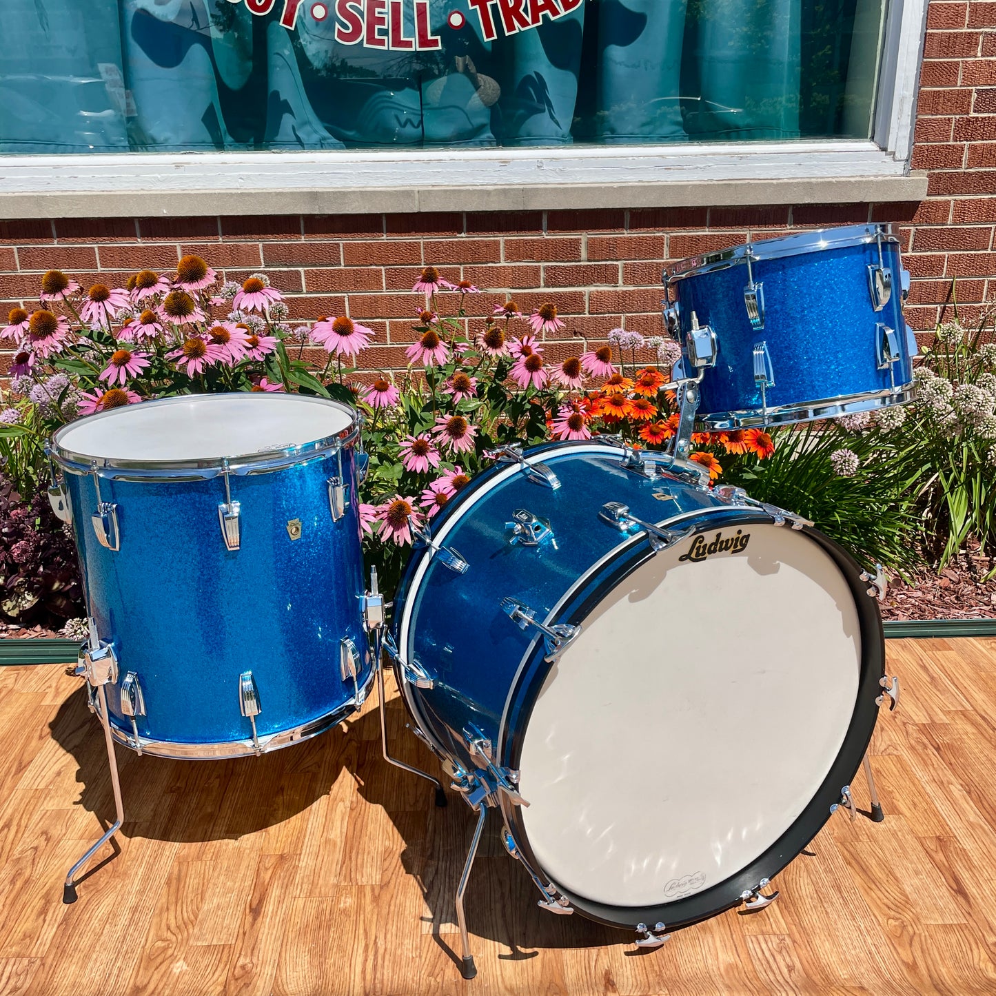 1960s Ludwig Super Classic Drum Set Blue Sparkle 22/13/16
