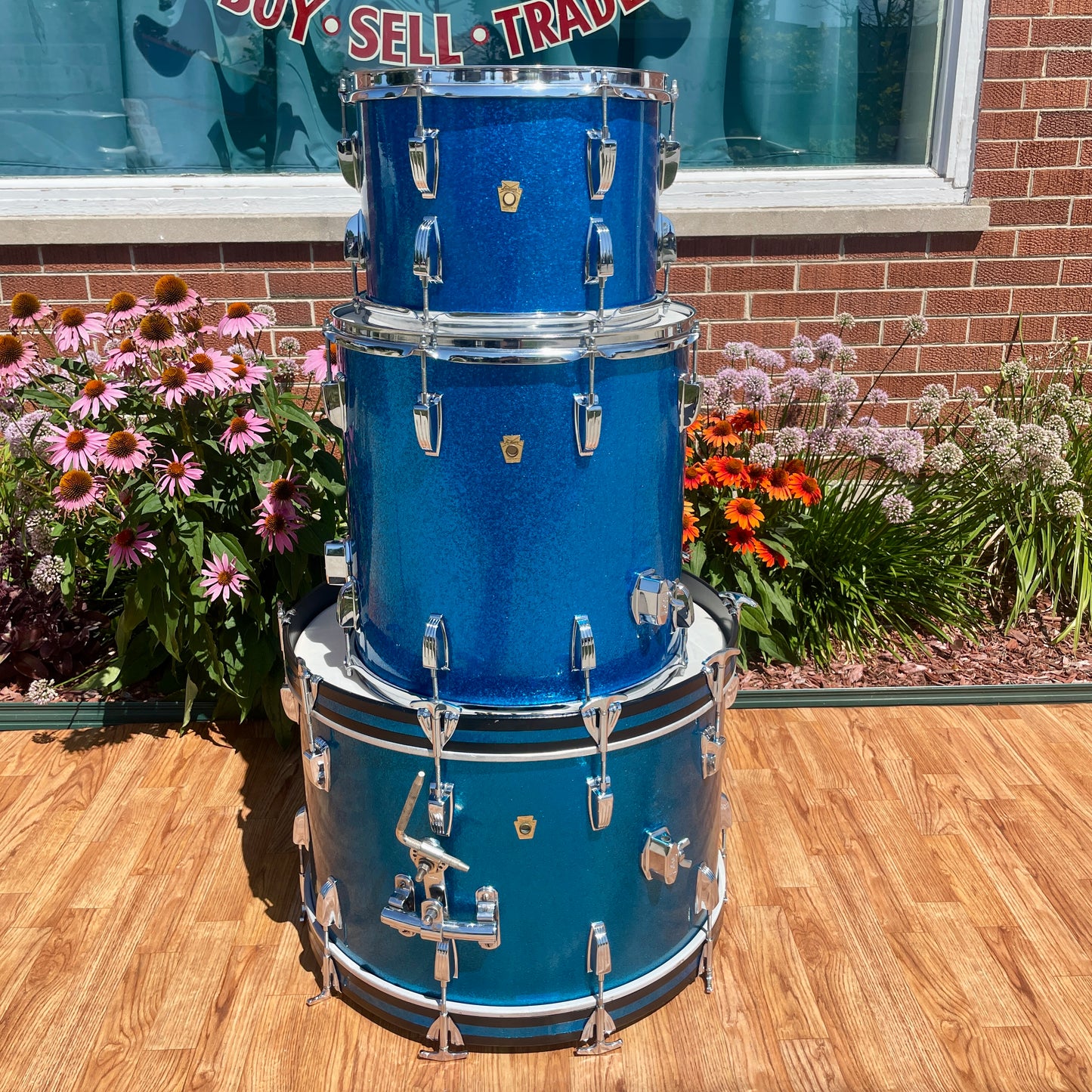 1960s Ludwig Super Classic Drum Set Blue Sparkle 22/13/16