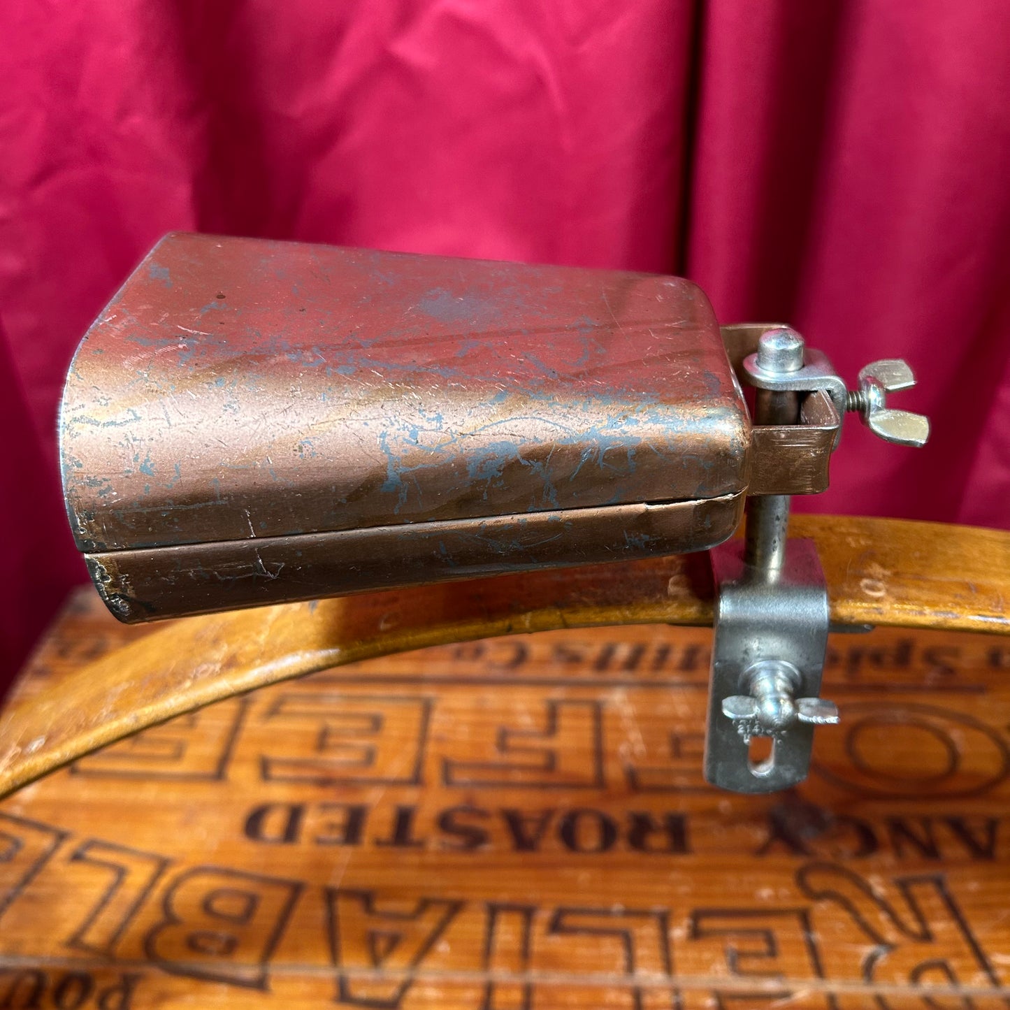 Vintage Slingerland 5" Copper Cow Bell w/ Bass Drum Mount