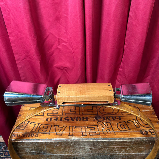 Vintage Cowbell and Wood Block Set Combination Holder